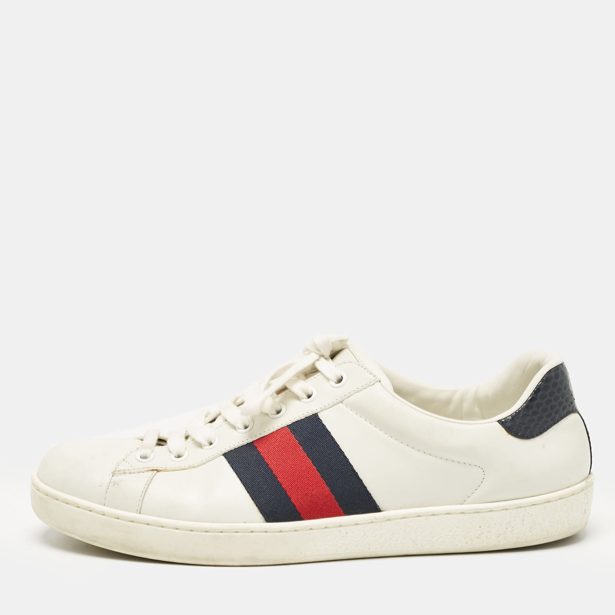 

Gucci White Leather Web Ace Sneakers Size 42.5