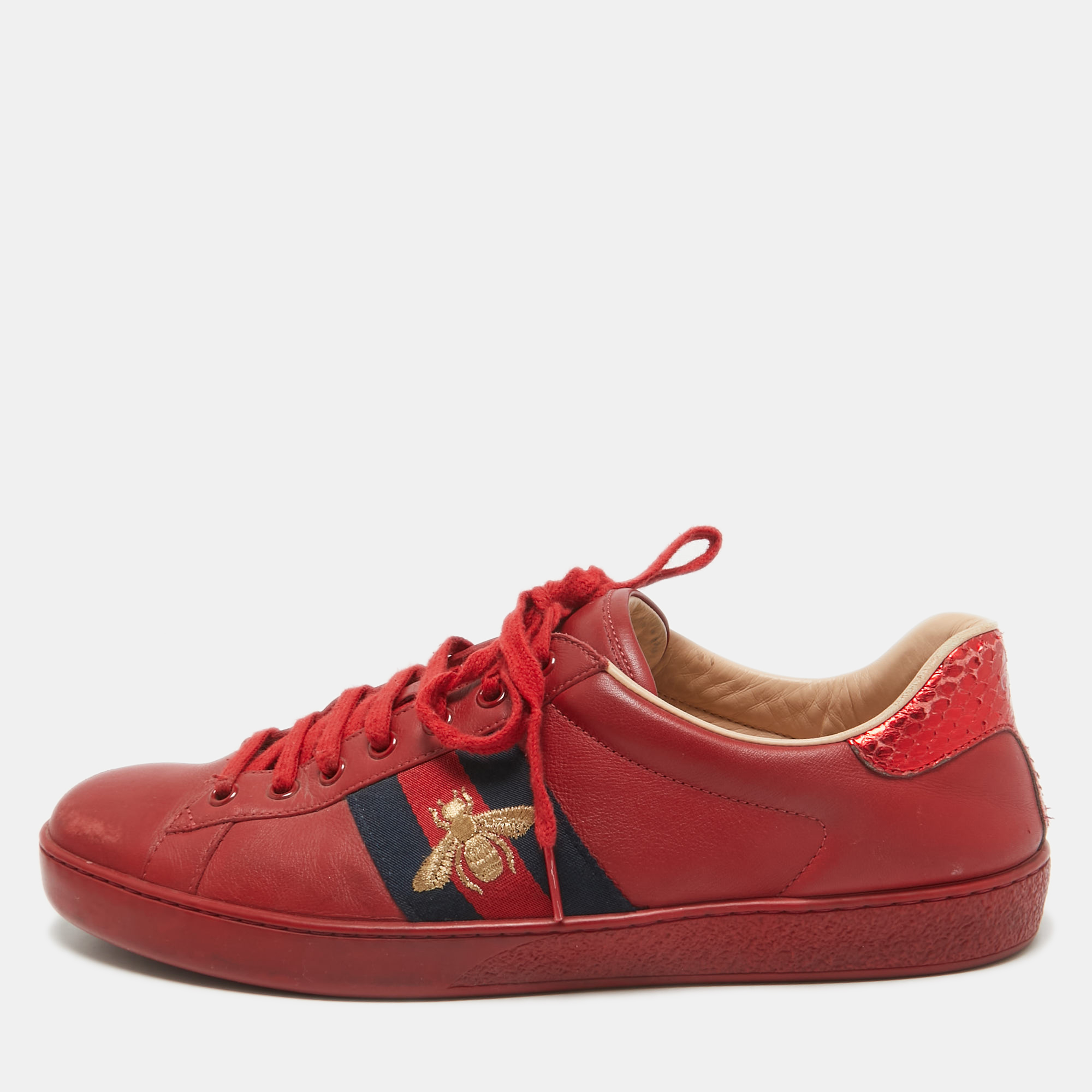 

Gucci Red Leather Web Ace Sneakers Size 44.5