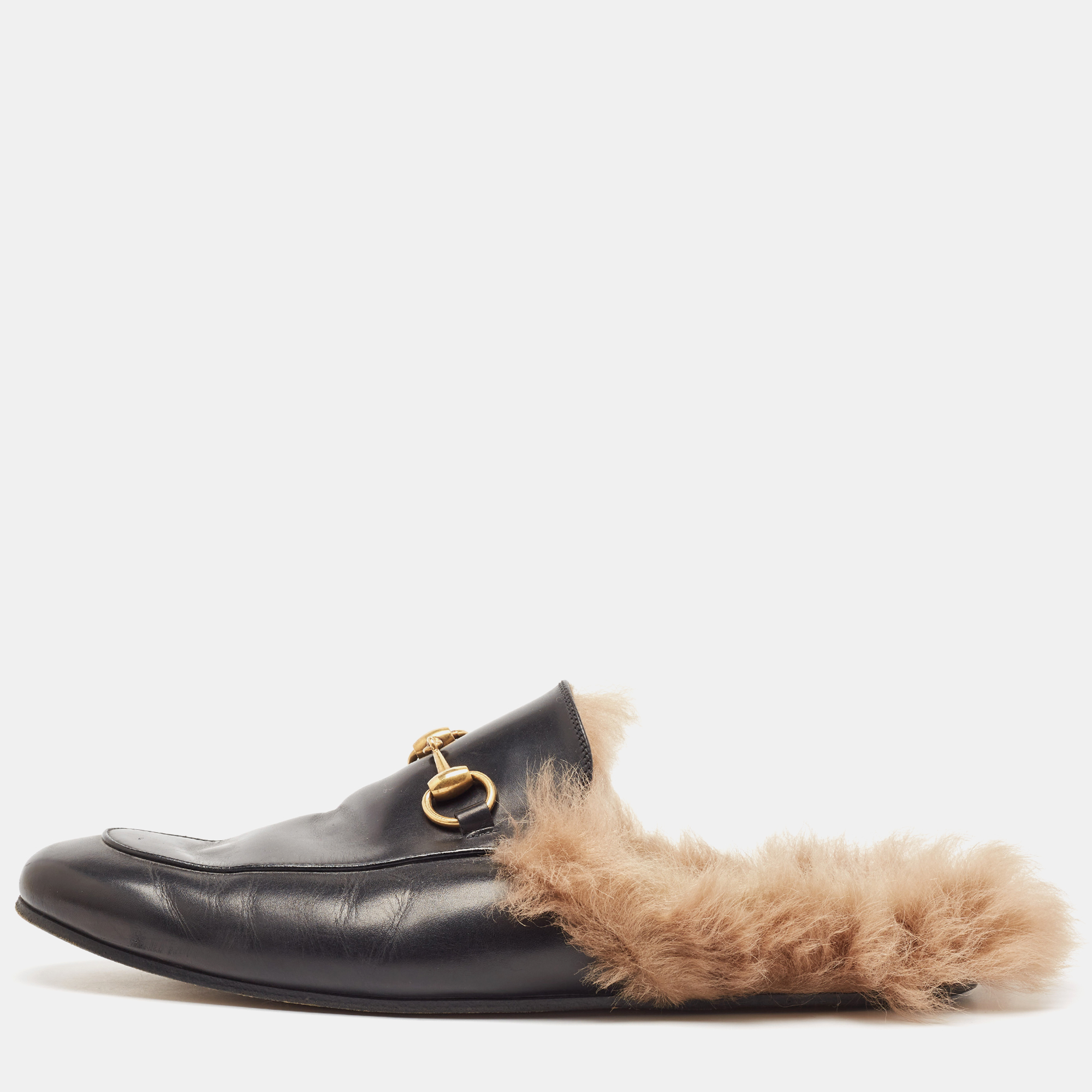 

Gucci Black Fur and Leather Princetown Mules Size 43