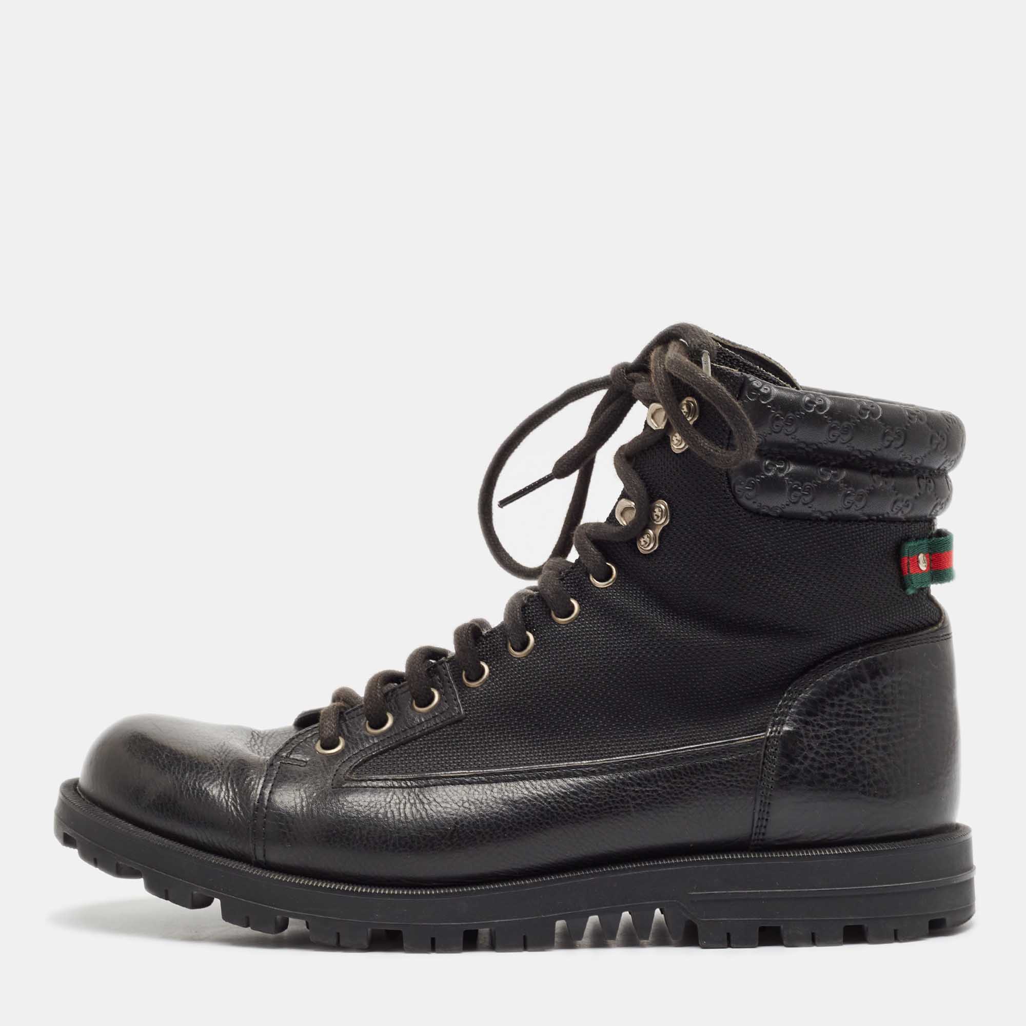 

Gucci Black Leather and Mesh Combat Boots Size 43.5