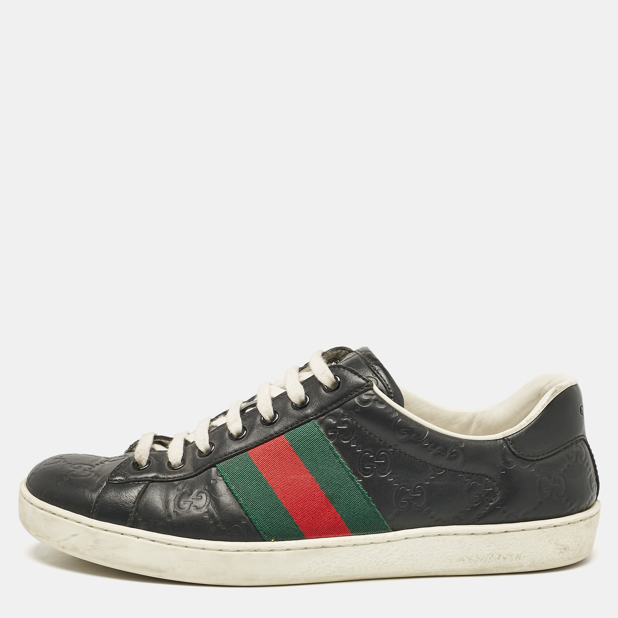 

Gucci Black Guccissima Leather Ace Sneakers Size 41.5