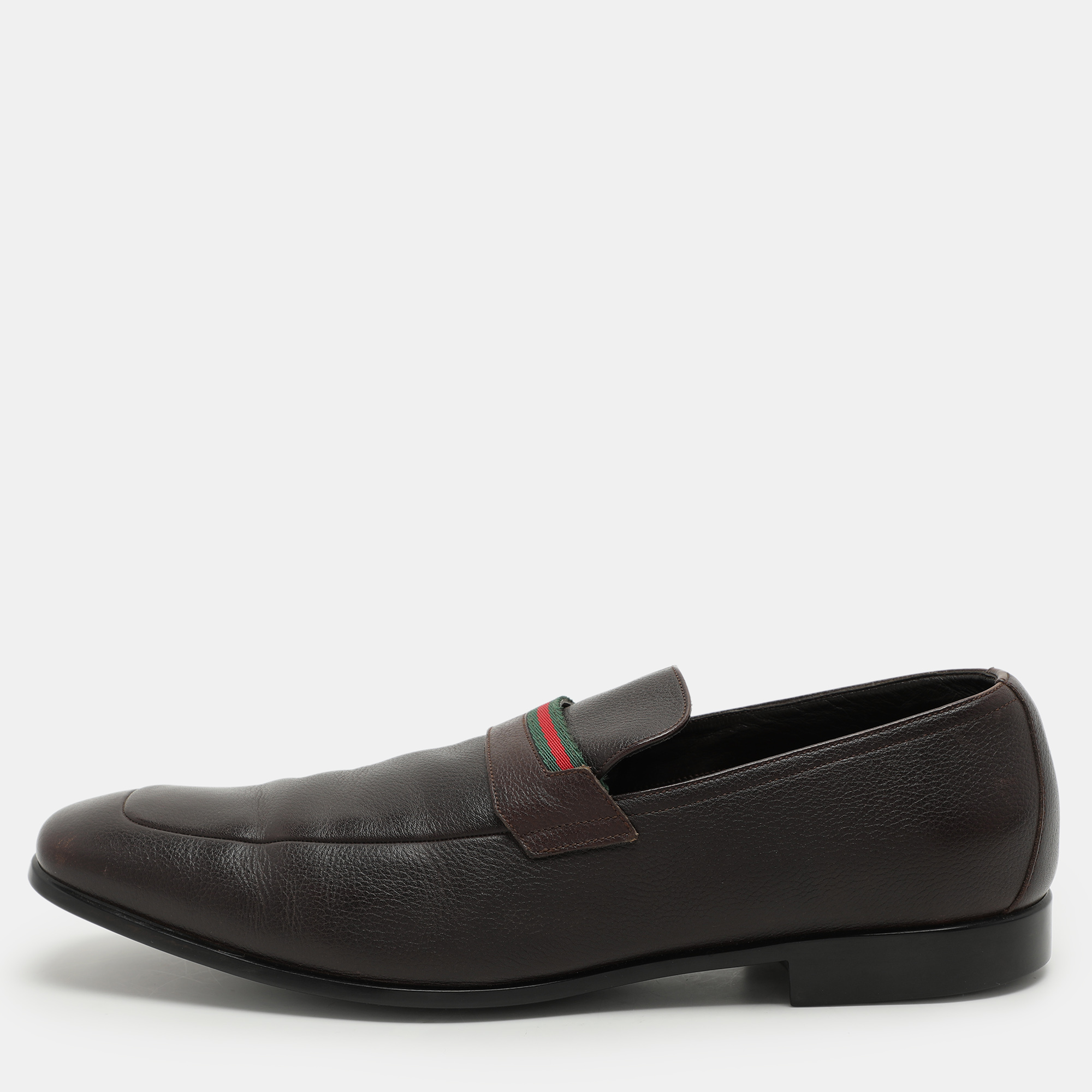 

Gucci Brown Leather Web Detail Loafers Size