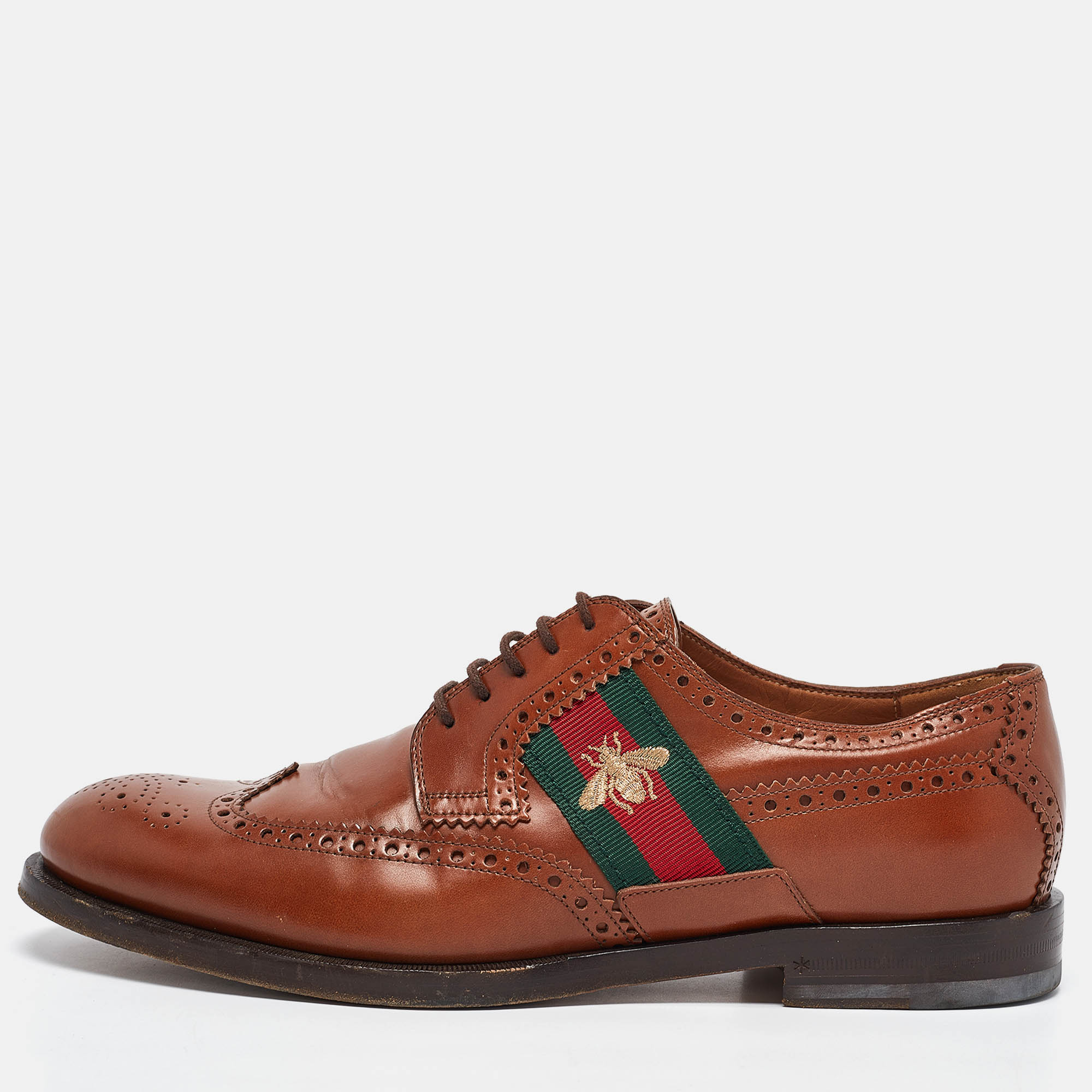 

Gucci Brown Leather Bee Embroidered Brogue Derby Size 44