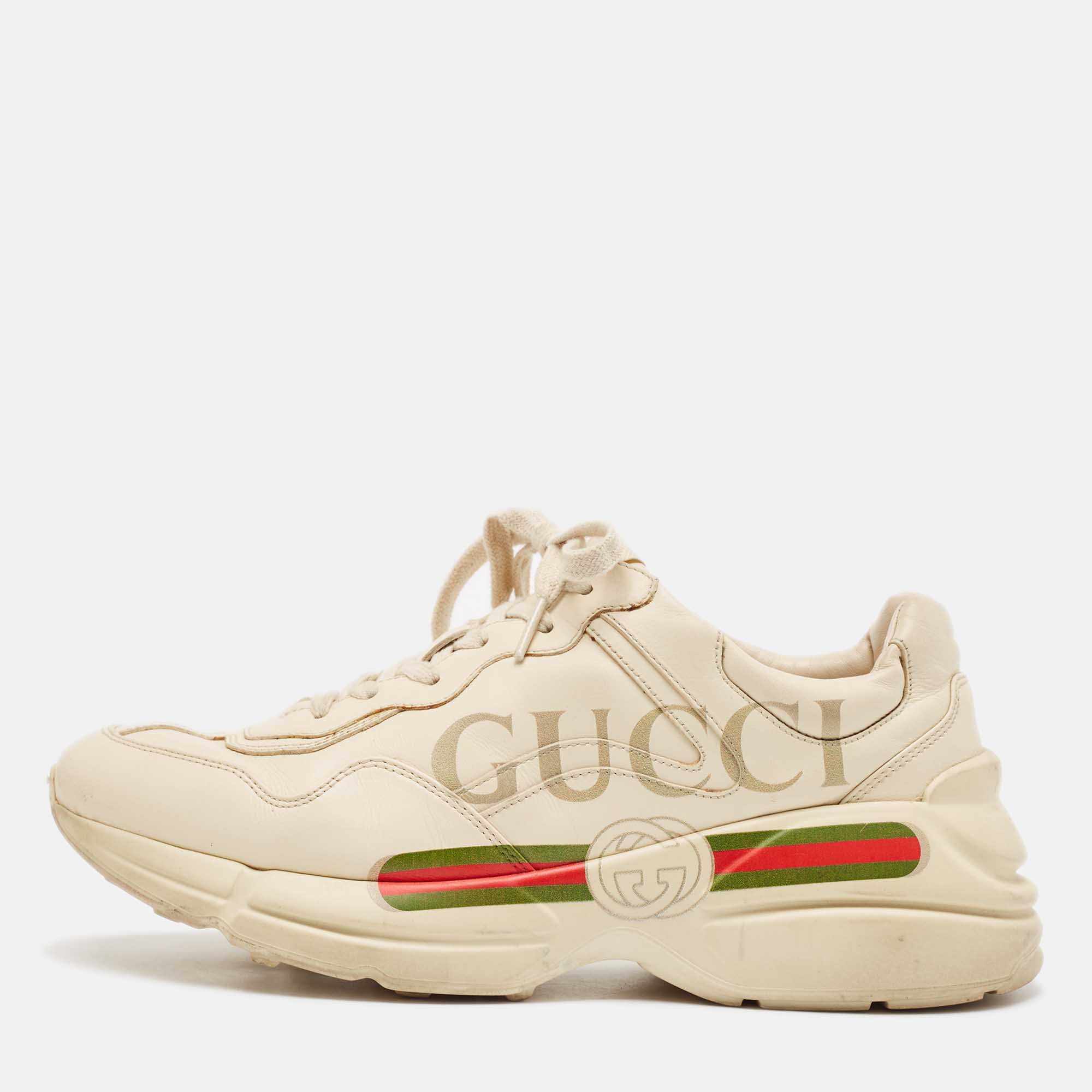 

Gucci Cream Leather Rhyton Logo Sneakers Size 40