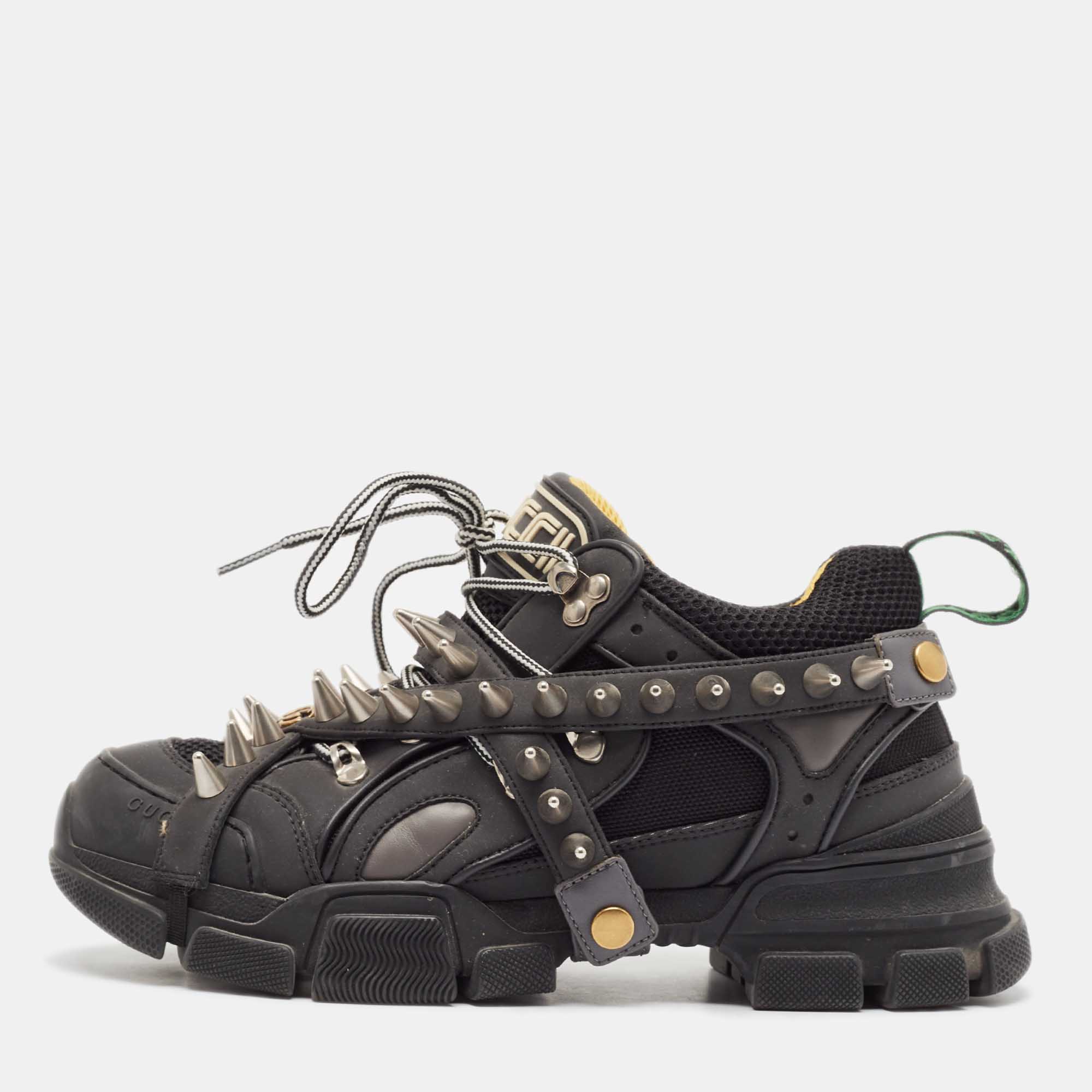 

Gucci Black Leather and Mesh Removable Spikes Flashtrek Sneakers Size 40