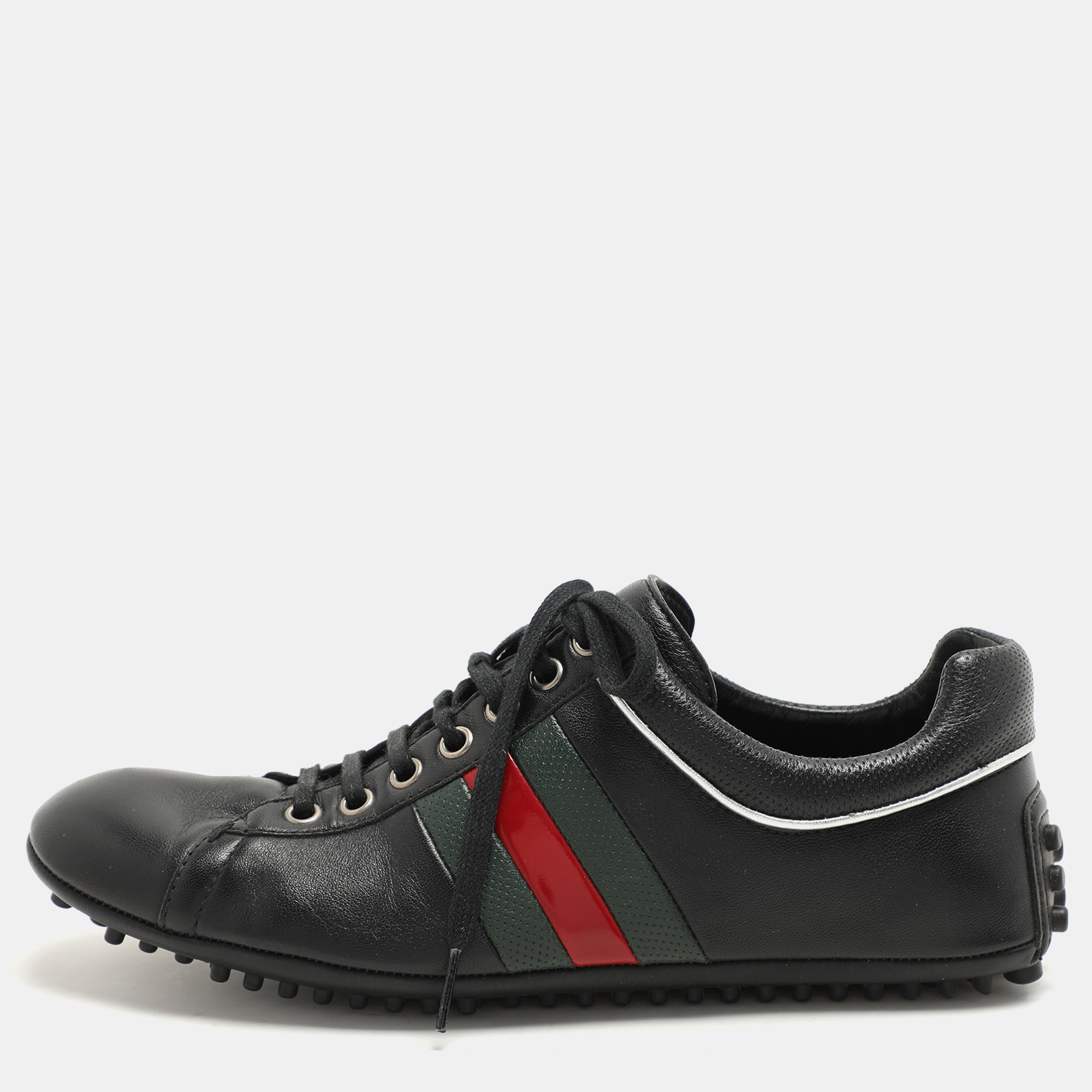 

Gucci Black Leather Web Trainers Sneakers Size 40