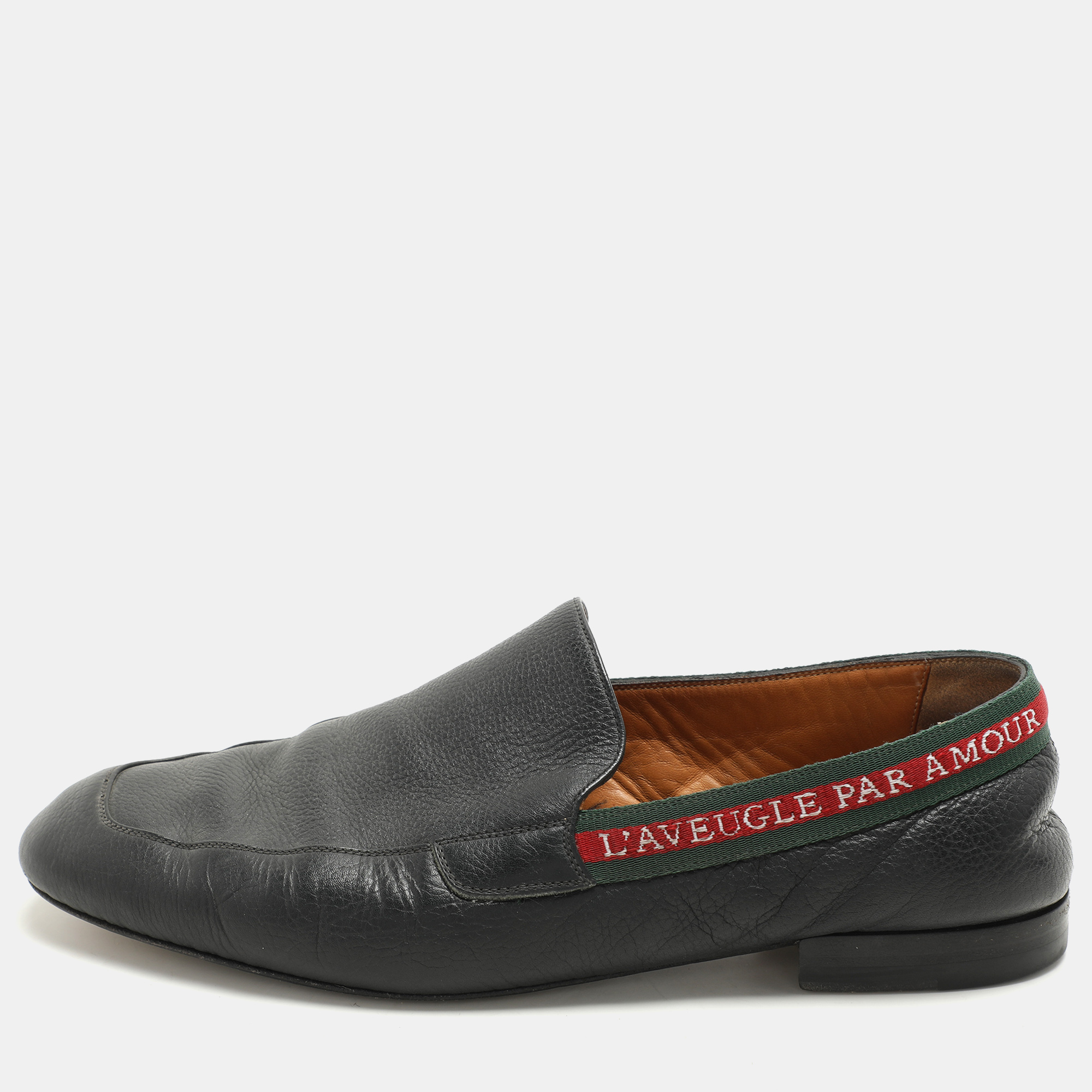 

Gucci Black Leather L'Aveugle Par Amour Penny Loafers Size 42.5