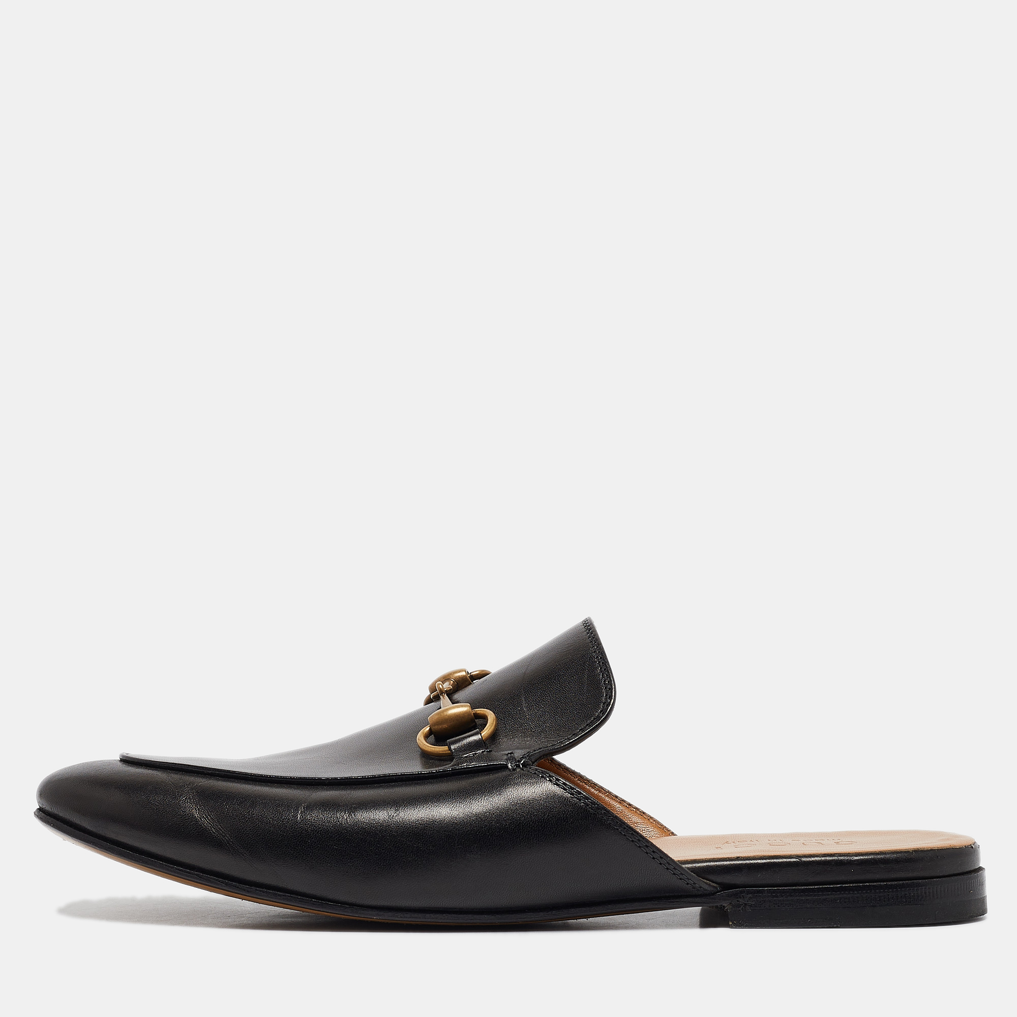 

Gucci Black Leather Princetown Horsebit Flat Mules Size 40