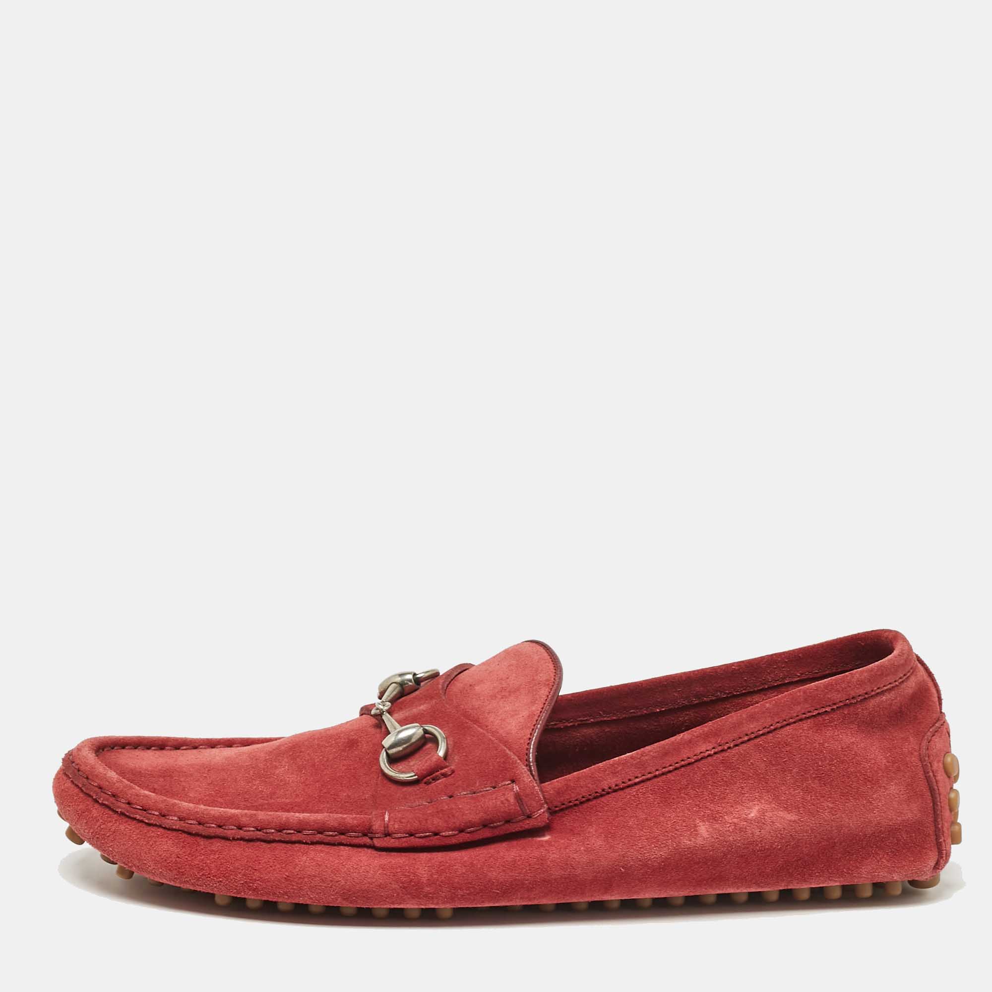 

Gucci Rust Red Suede Horsebit Slip on Loafers Size 42