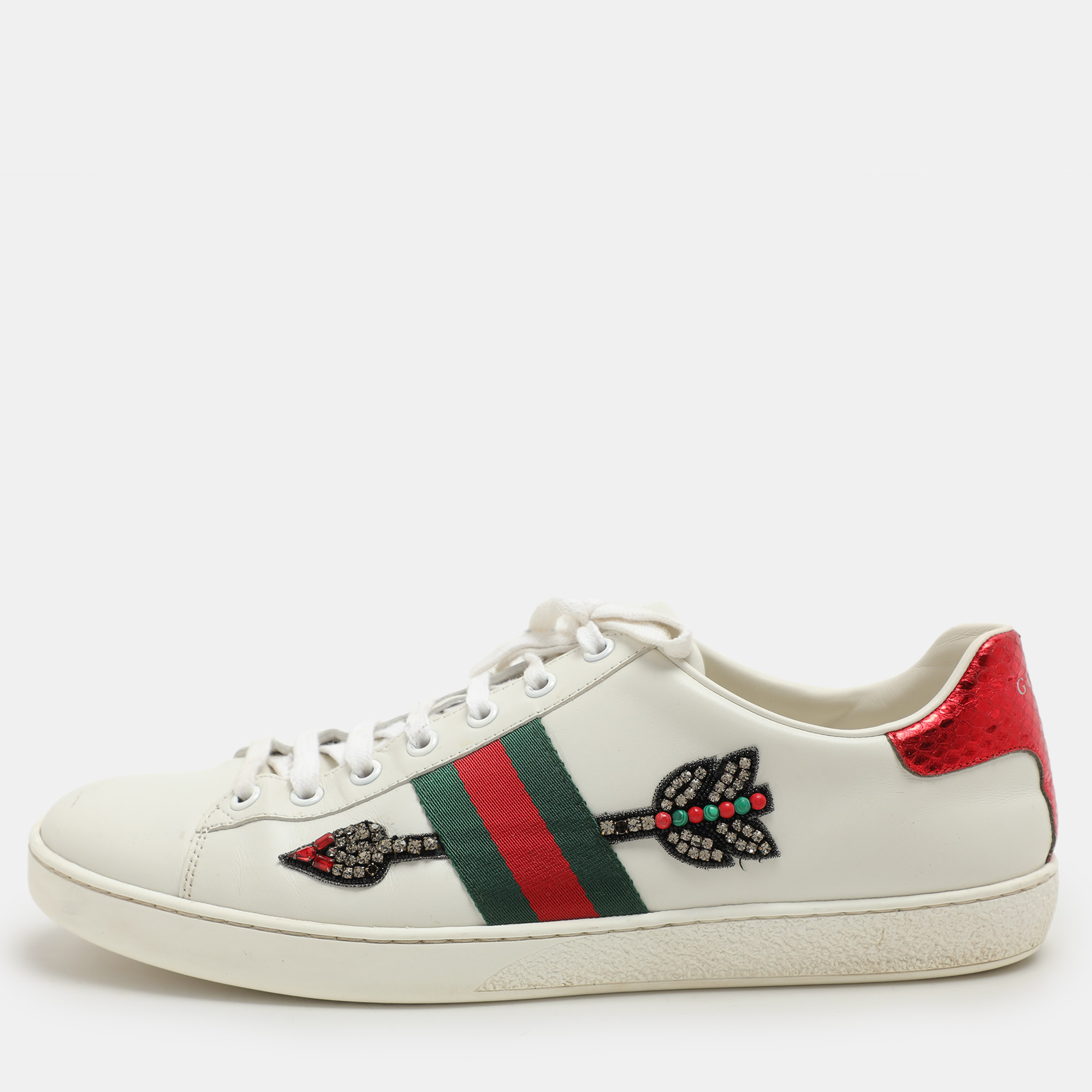 

Gucci White Leather Ace Embellished Low Top Sneakers Size 41.5