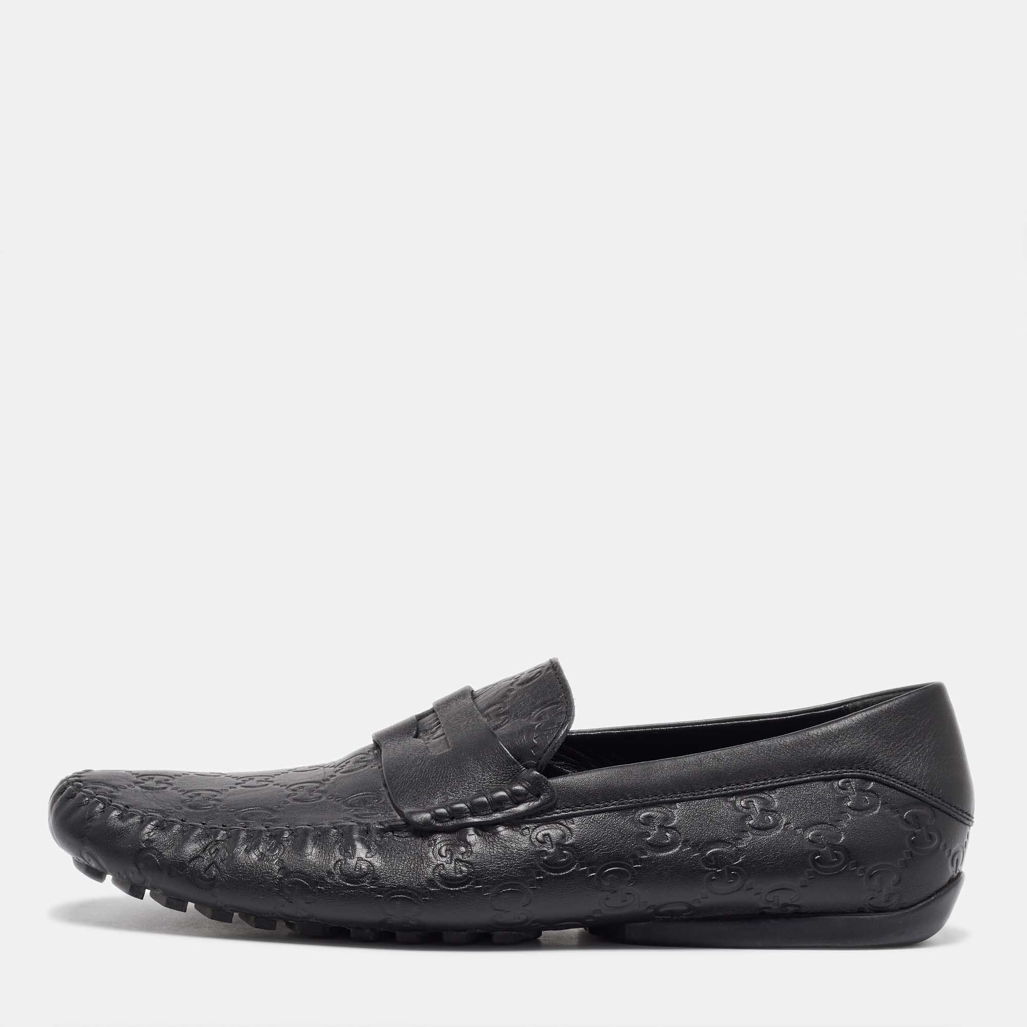 

Gucci Black Guccissima Leather Penny Loafers Size 43