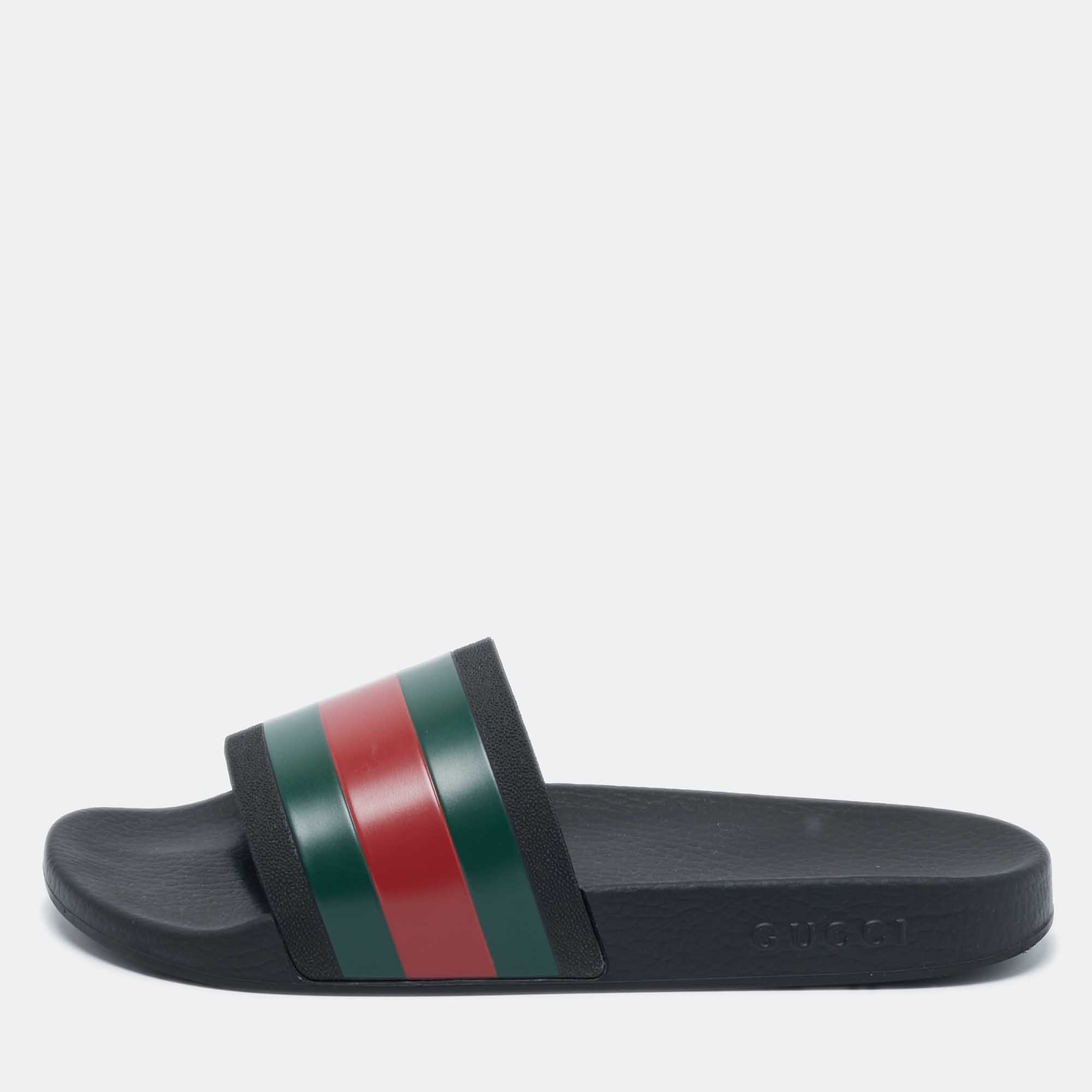 

Gucci Black Rubber Pursuit Web Pool Slides Size 42