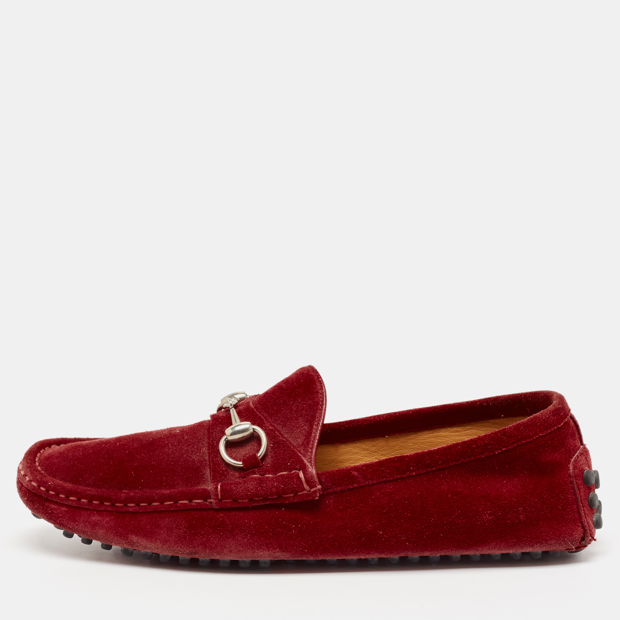 

Gucci Red Suede Horsebit Slip On Loafers Size 41