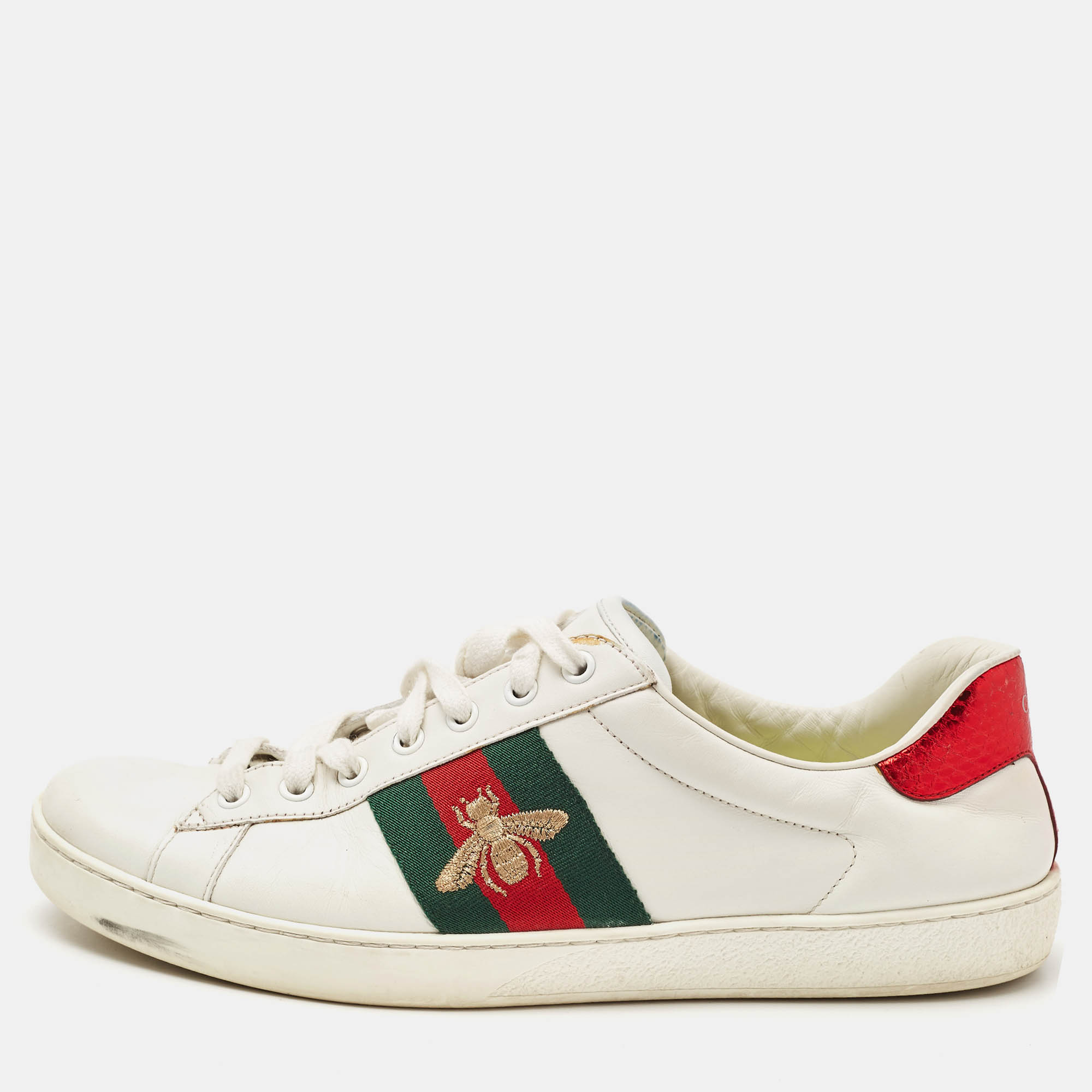 

Gucci White Leather Embroidered Bee Ace Sneakers Size 43