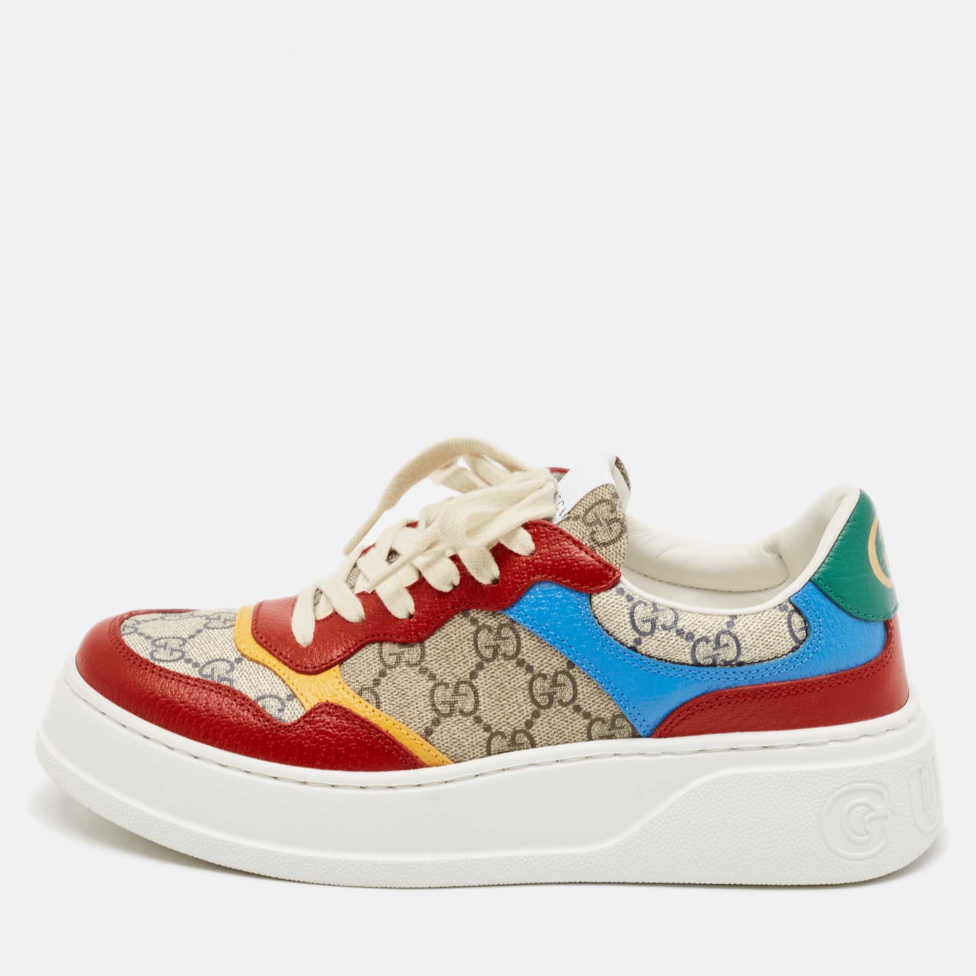 

Gucci Multicolor Leather and GG Supreme Canvas Chunky B Sneakers Size 39