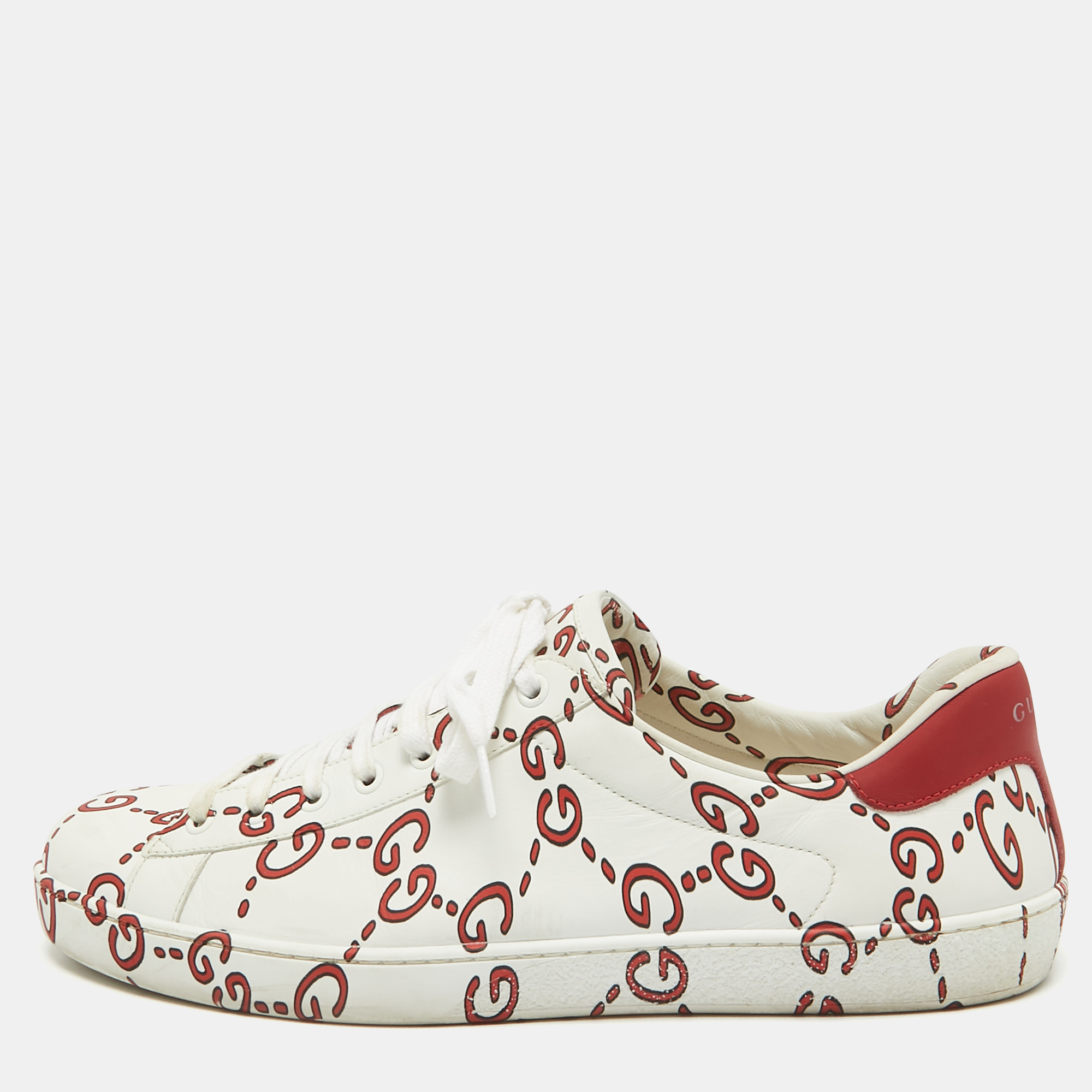 

Gucci White/Red Leather GG Ghost Ace Sneakers Size