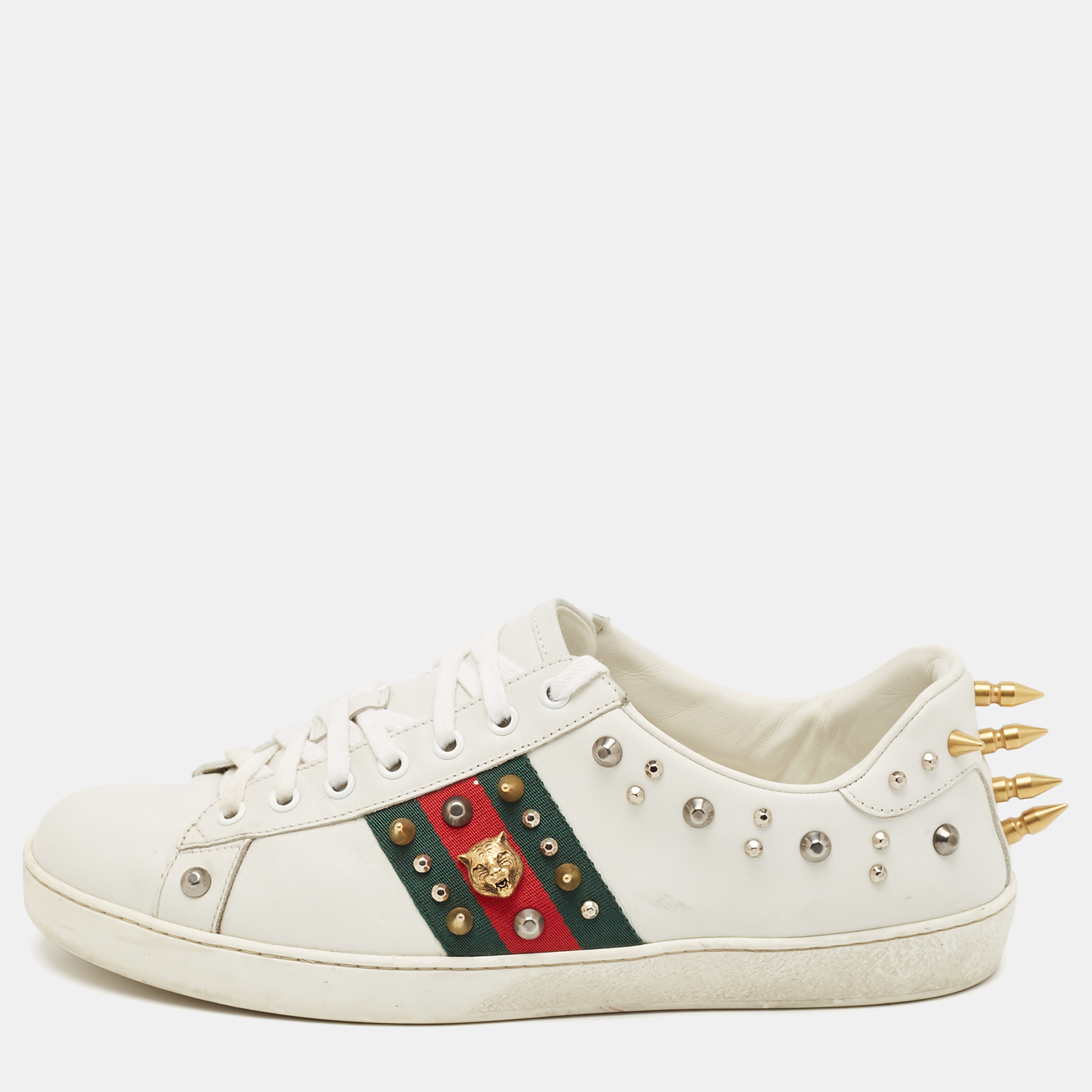 

Gucci White Leather Studded Accents Ace Sneakers Size 43