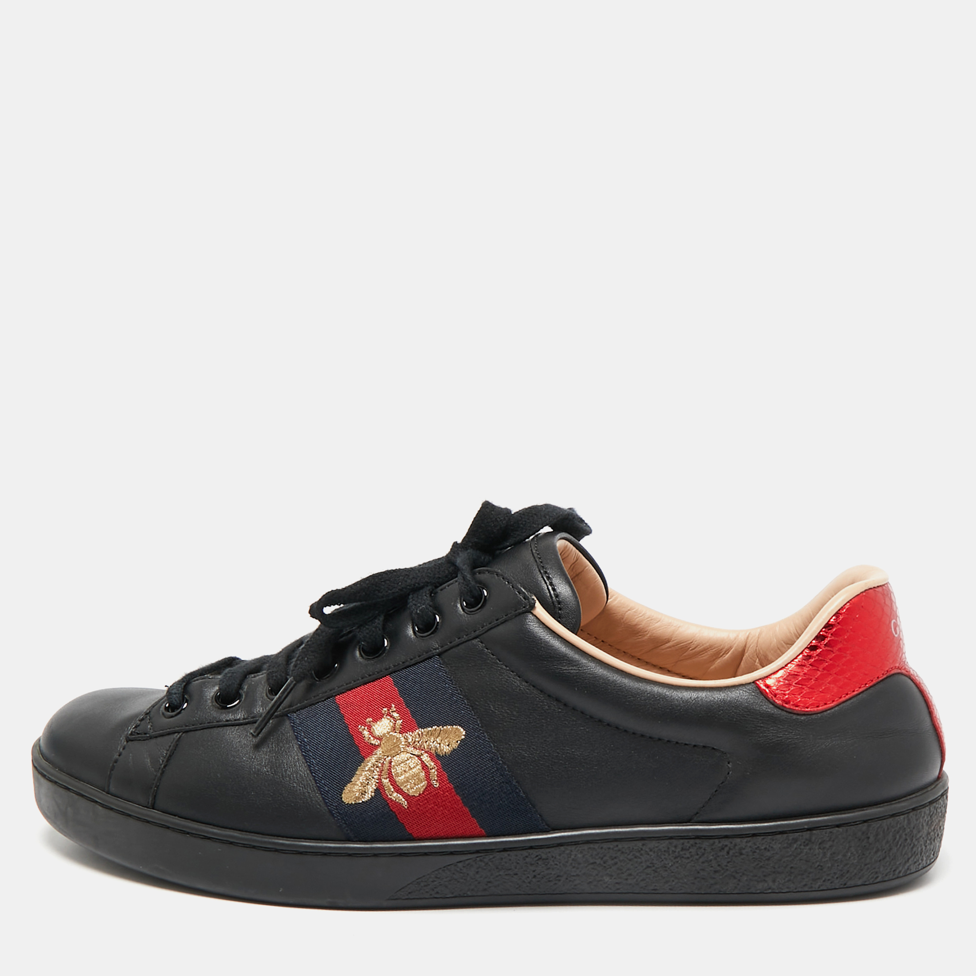 

Gucci Black Leather Bee Embroidered Ace Sneakers Size 43.5