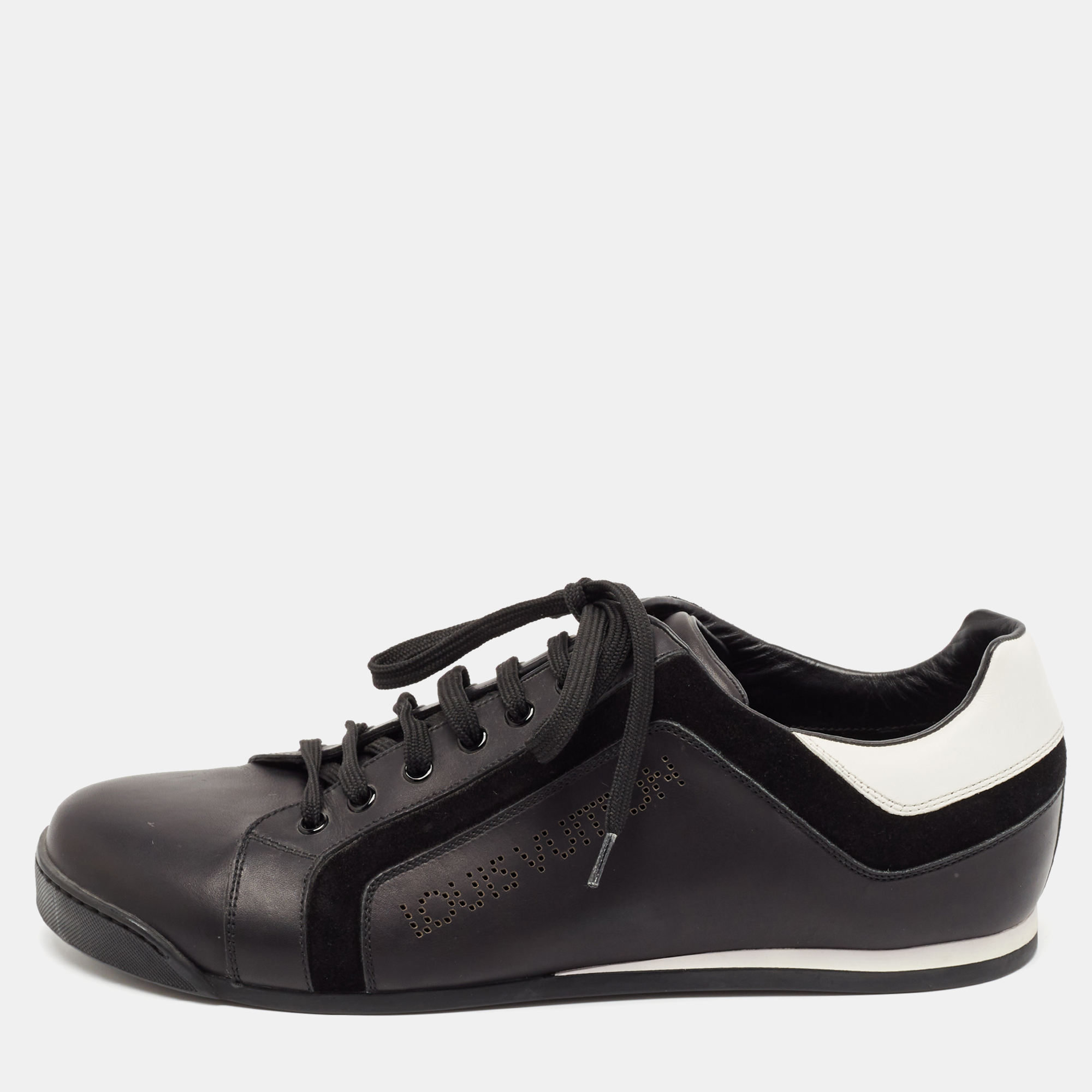 

Gucci Black/White Leather and Suede Lace Up Sneakers Size