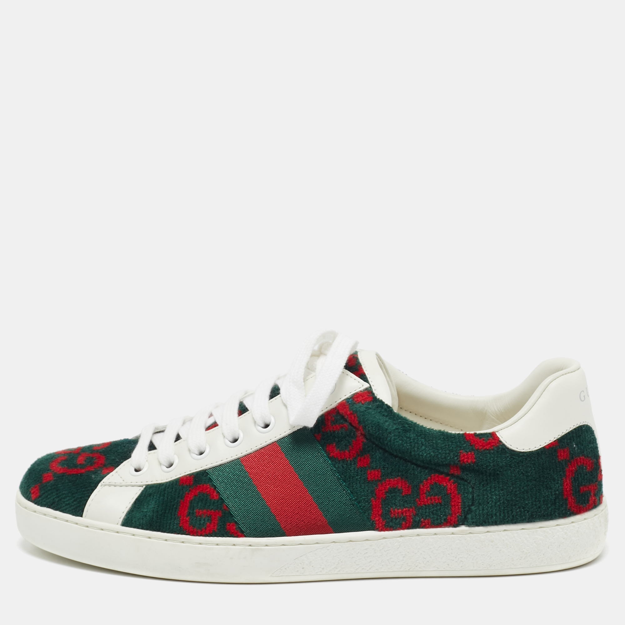 

Gucci Tricolor GG Terry Fabric and Leather Ace Sneakers Size 40, Green