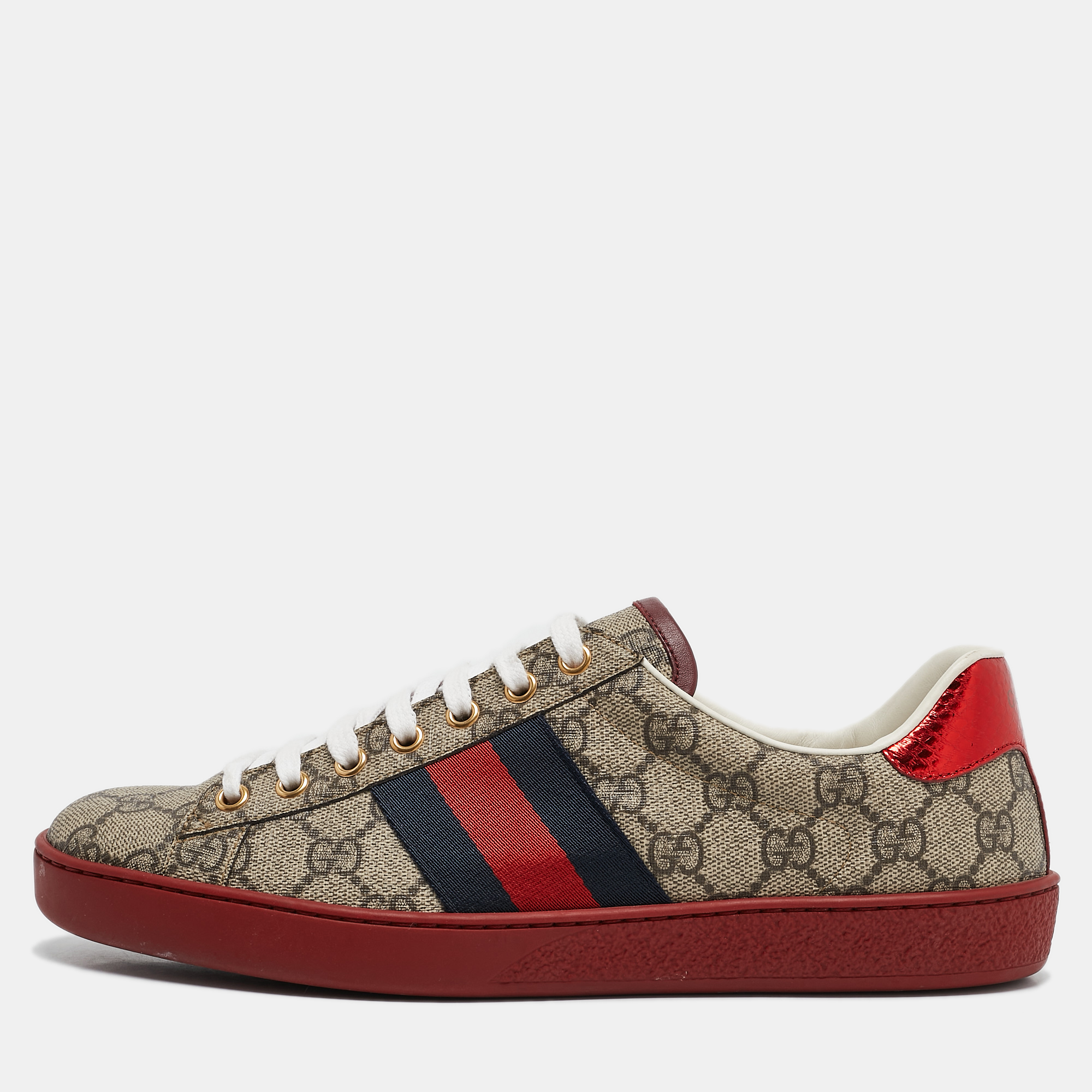 

Gucci Beige/Brown GG Supreme Canvas Web Ace Sneakers Size 43