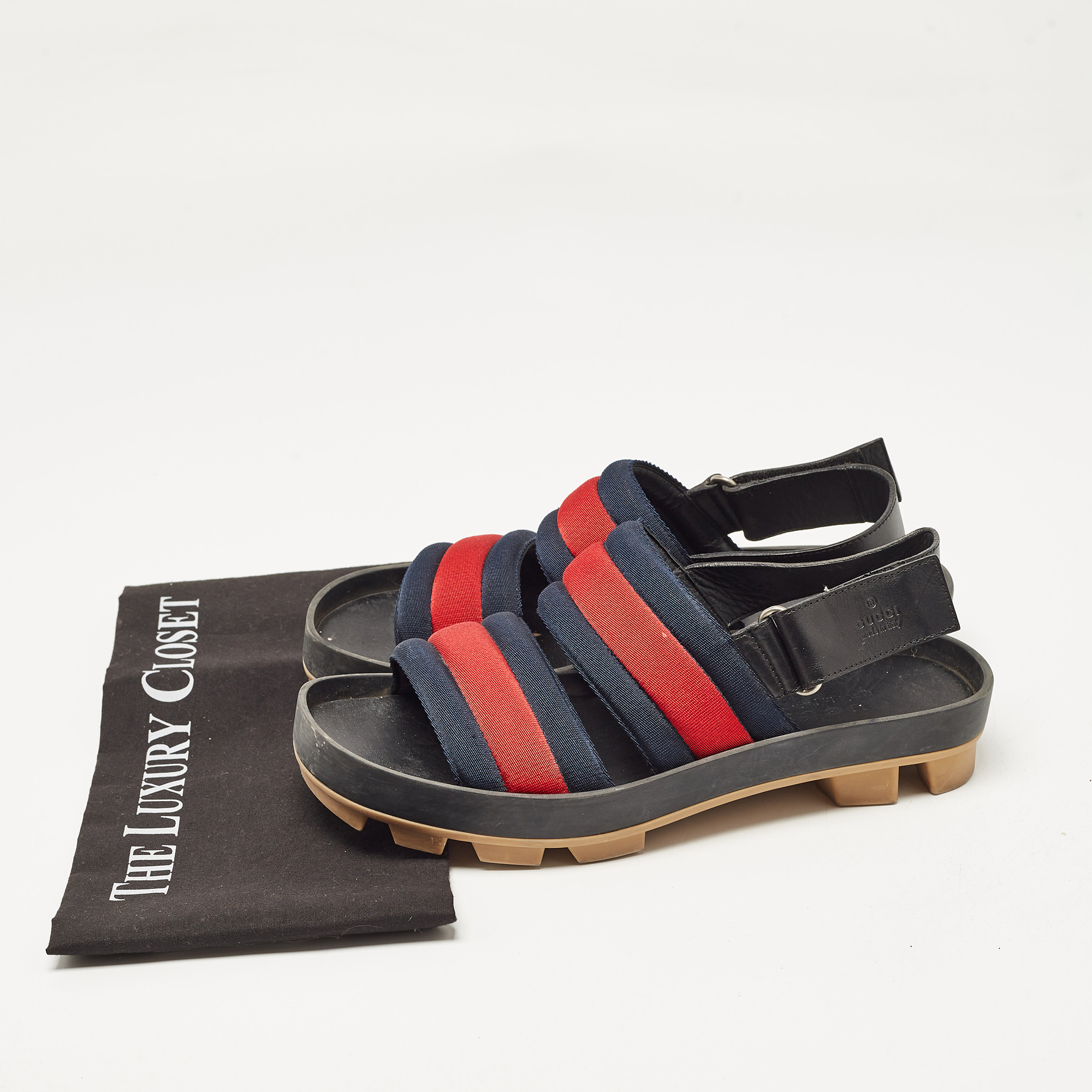 Gucci Tricolor Leather and Canvas Rimini Slingback Sandals Size 40.5 