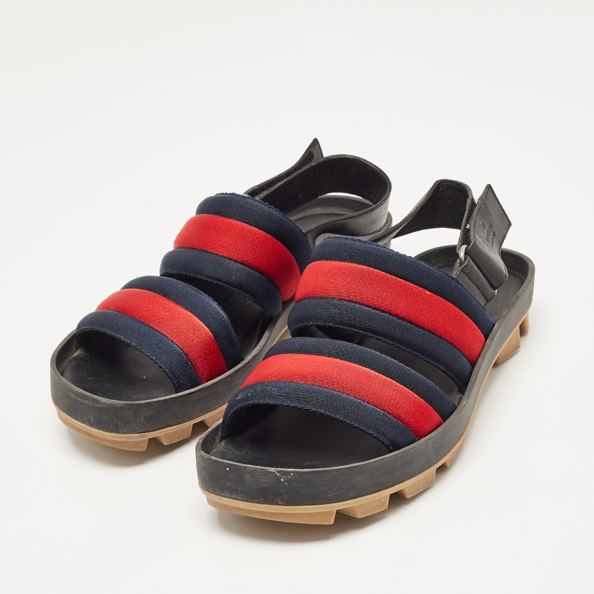 Gucci Tricolor Leather and Canvas Rimini Slingback Sandals Size 40.5 