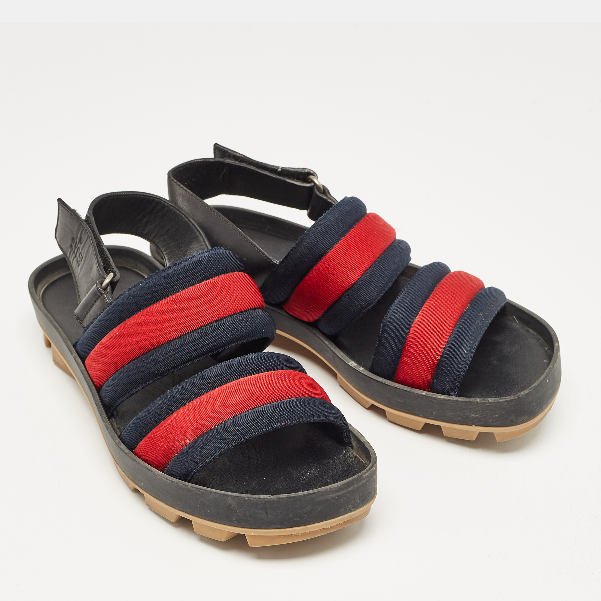 Gucci Tricolor Leather and Canvas Rimini Slingback Sandals Size 40.5 