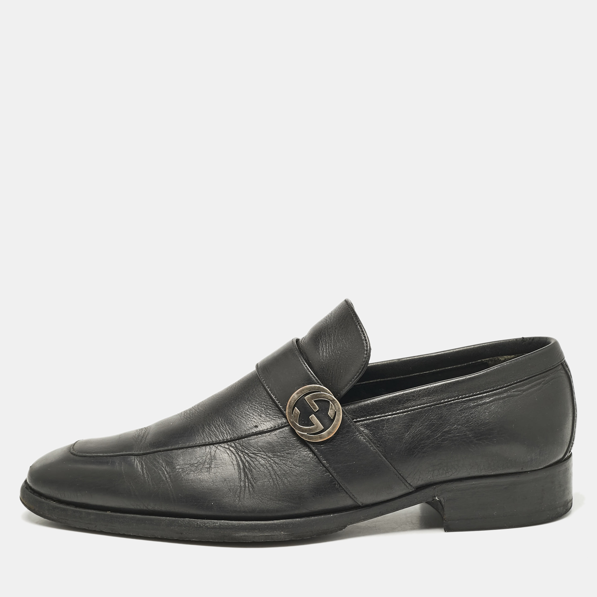 

Gucci Black Leather Interlocking G Loafers Size 42