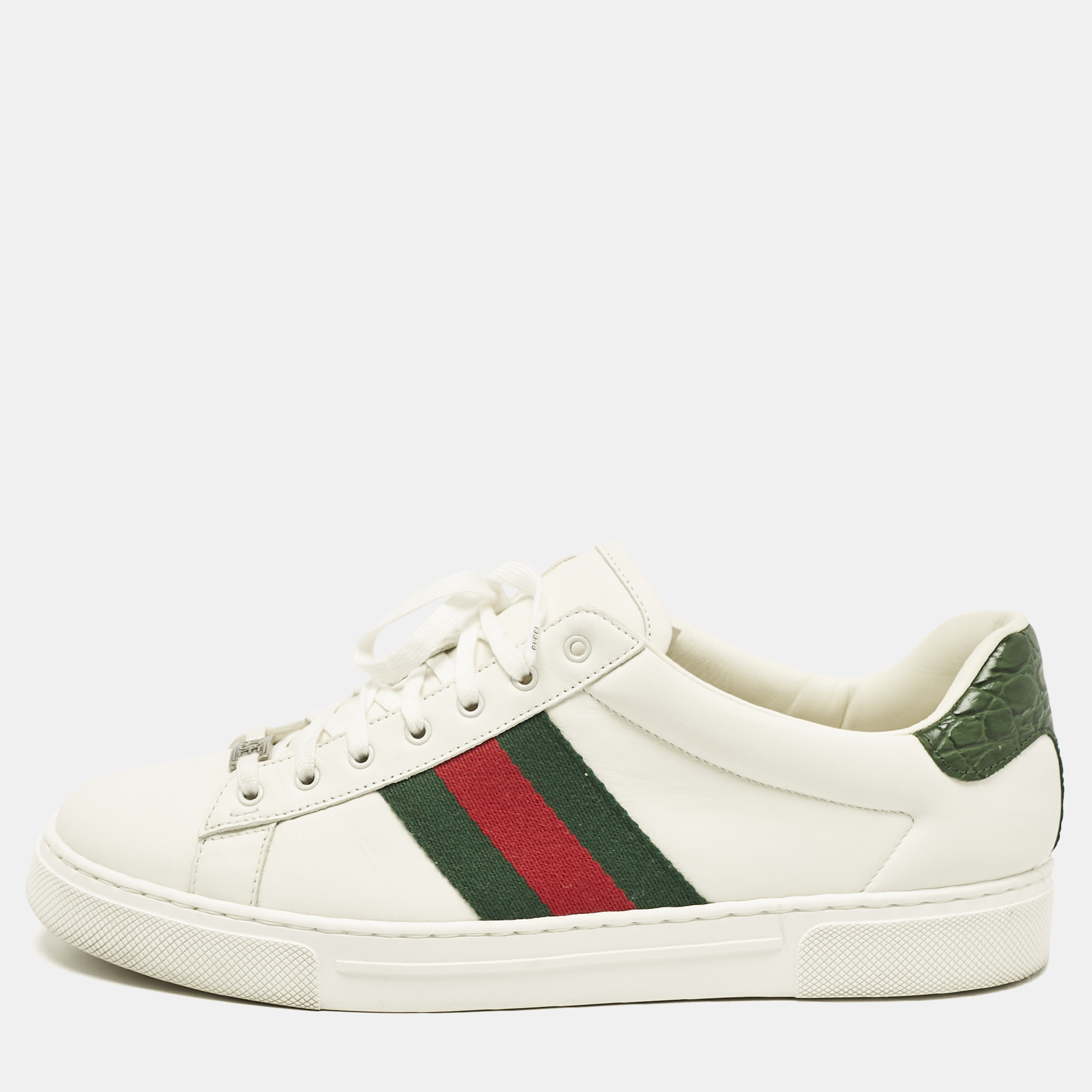 

Gucci White Leather Web Ace Sneakers Size 43.5