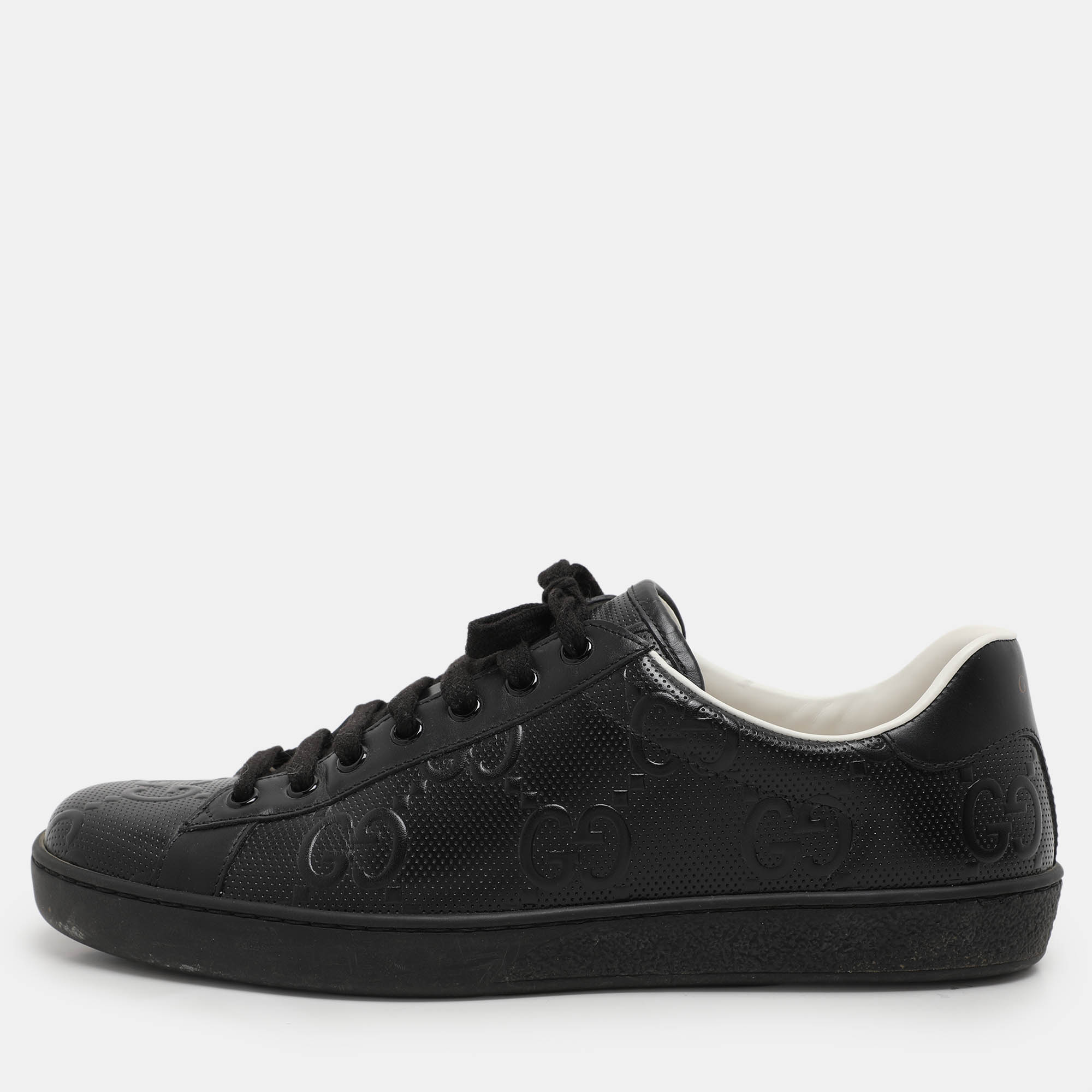 

Gucci Black Perforated GG Embossed Leather Ace Low Top Sneakers Size 42