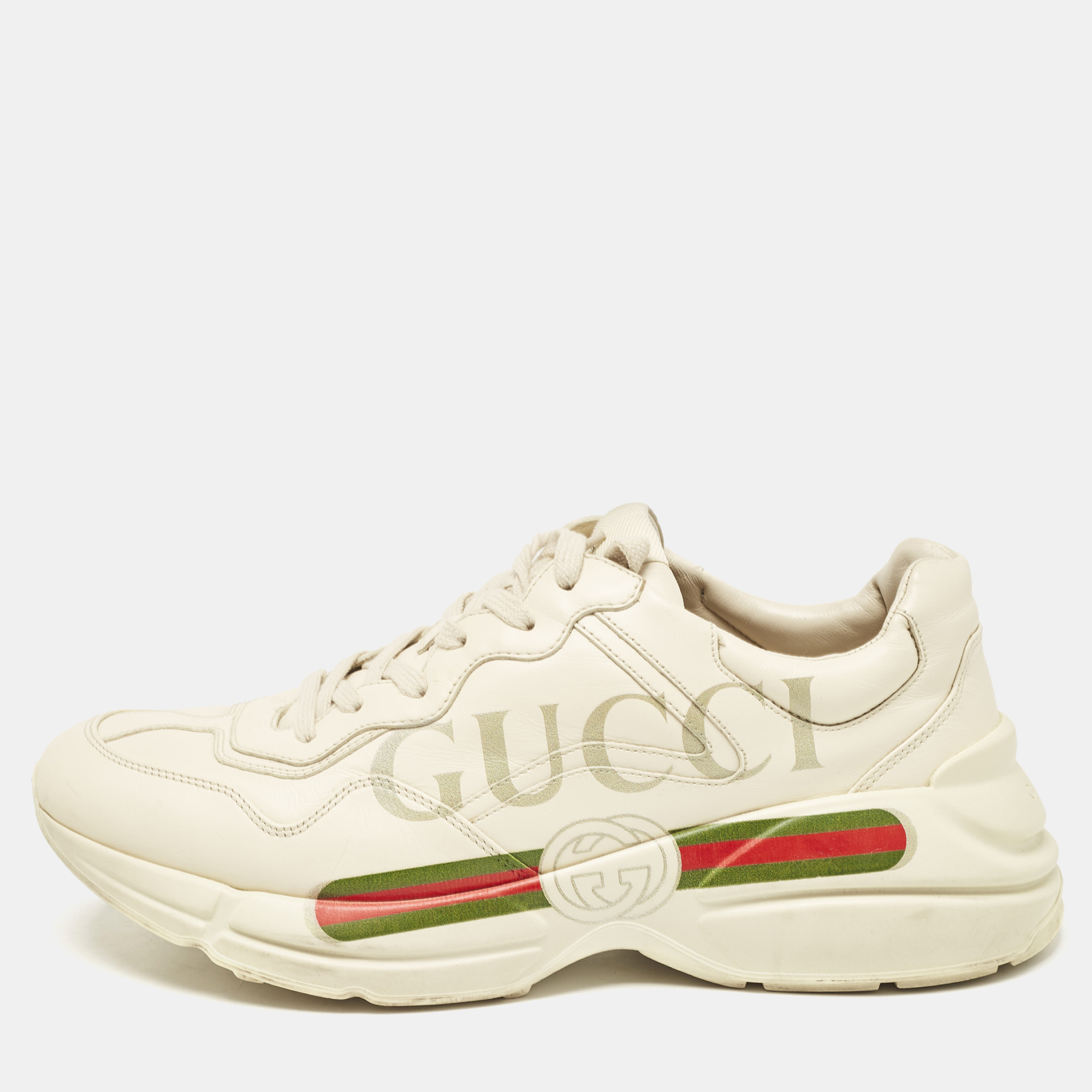 

Gucci Cream Leather Rhyton Lace Up Sneakers Size 44