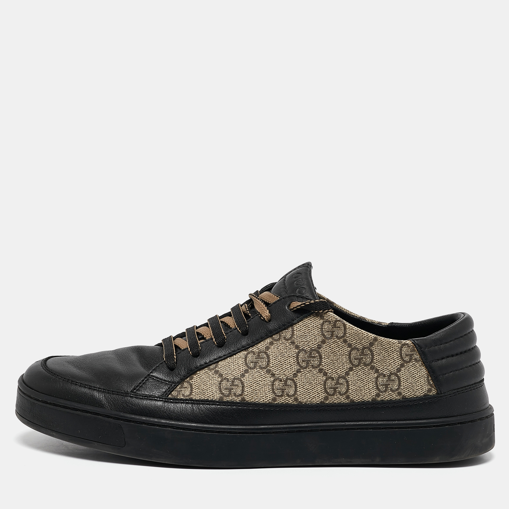 

Gucci Black/Beige Leather and GG Supreme Canvas Low Top Sneakers Size 41