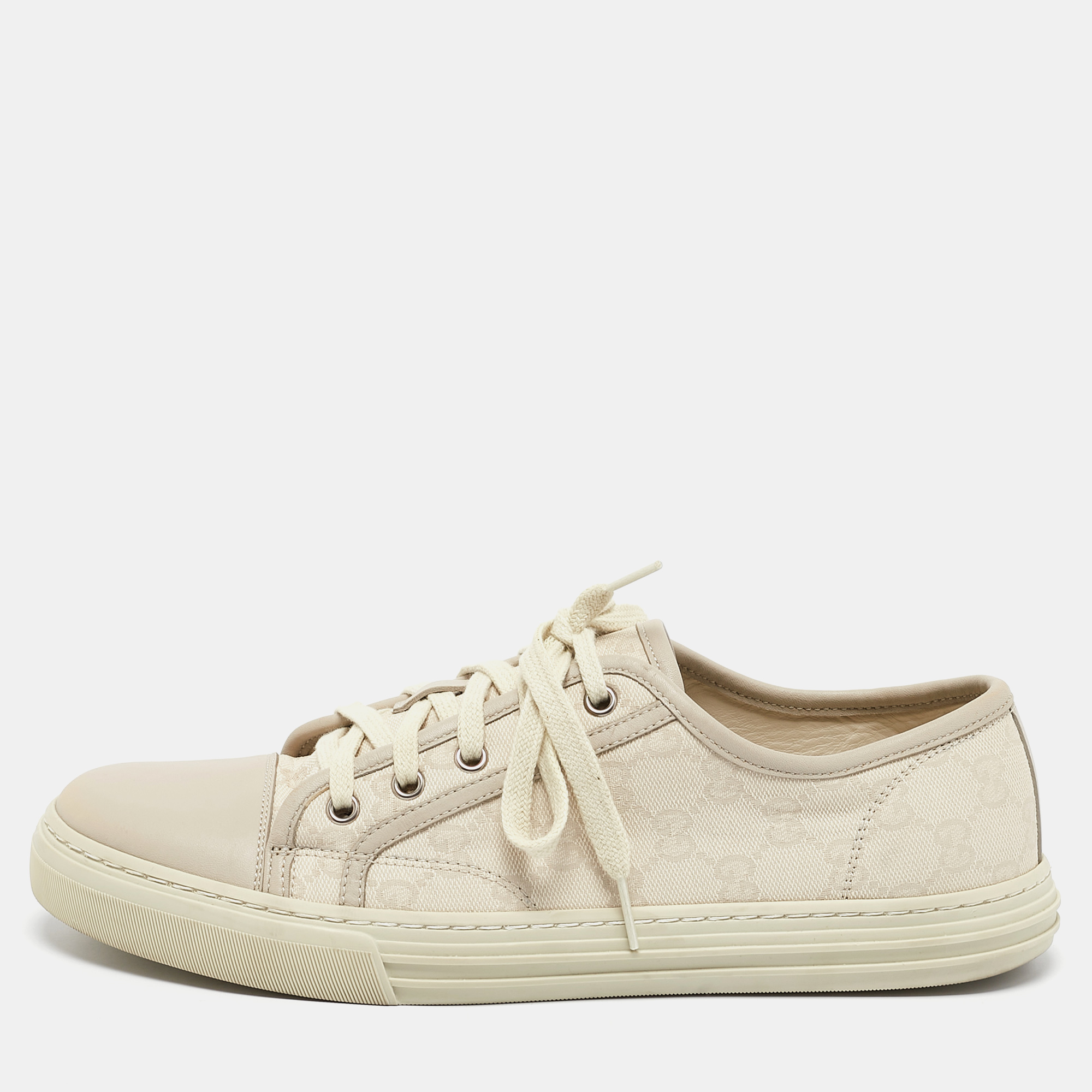 

Gucci Off-White Leather And GG Canvas Low Top Sneakers Size 42