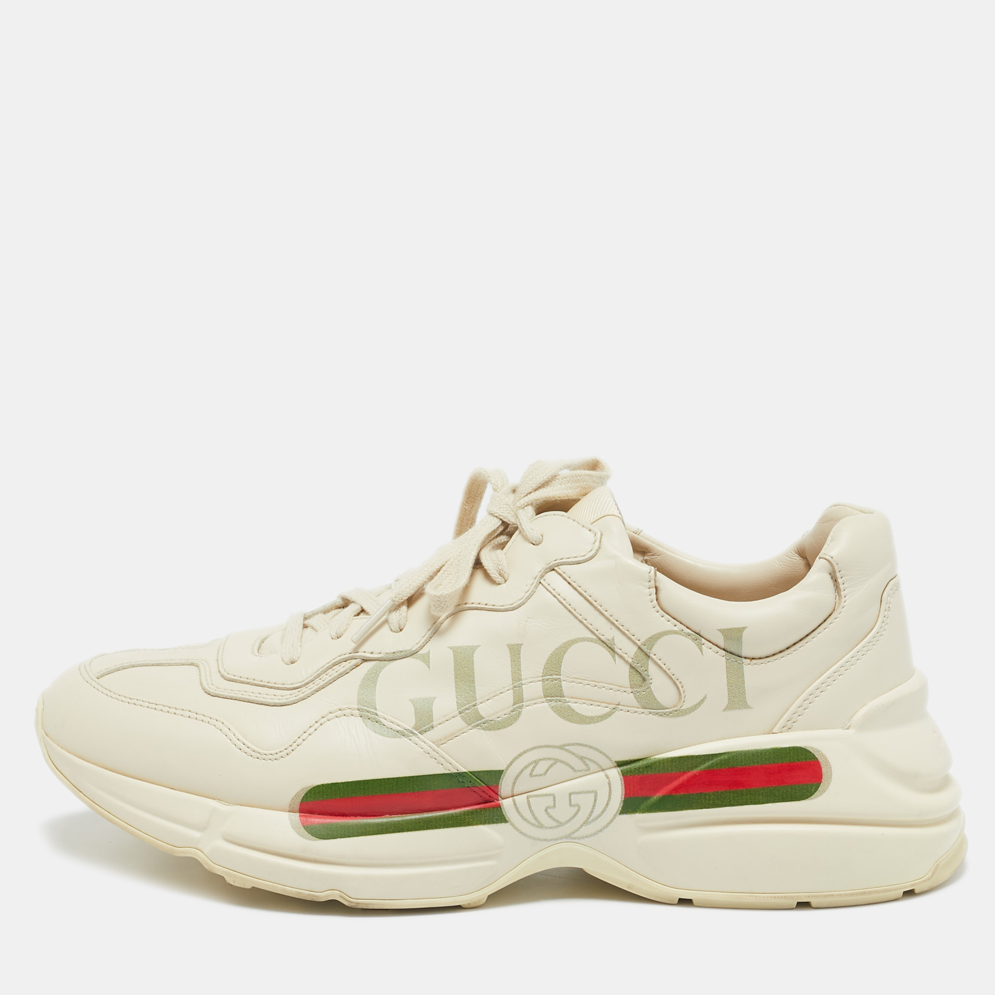 

Gucci Cream Leather Vintage Logo Rhyton Sneakers Size 44