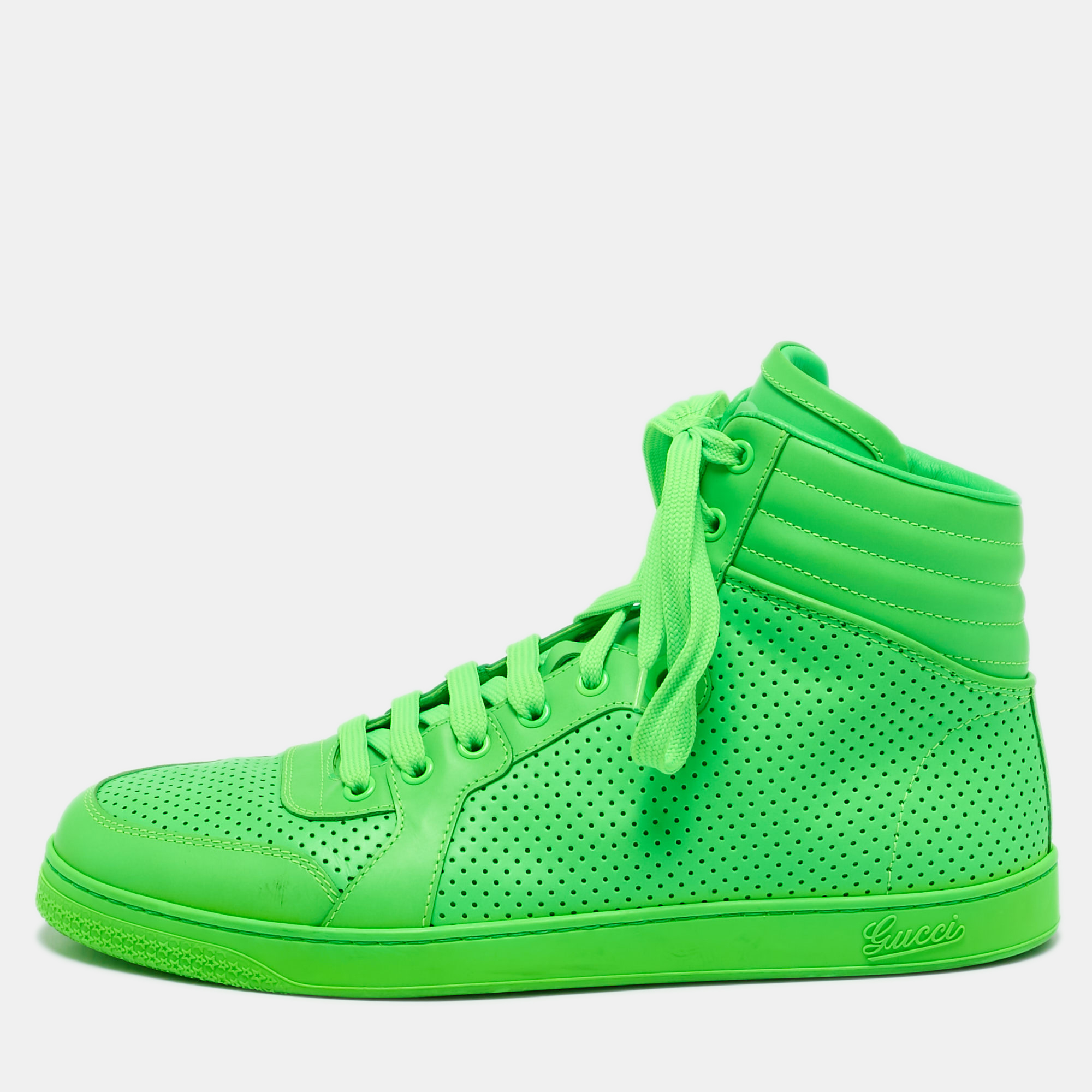 

Gucci Neon Green Perforated Leather Coda High Top Sneakers Size 42.5