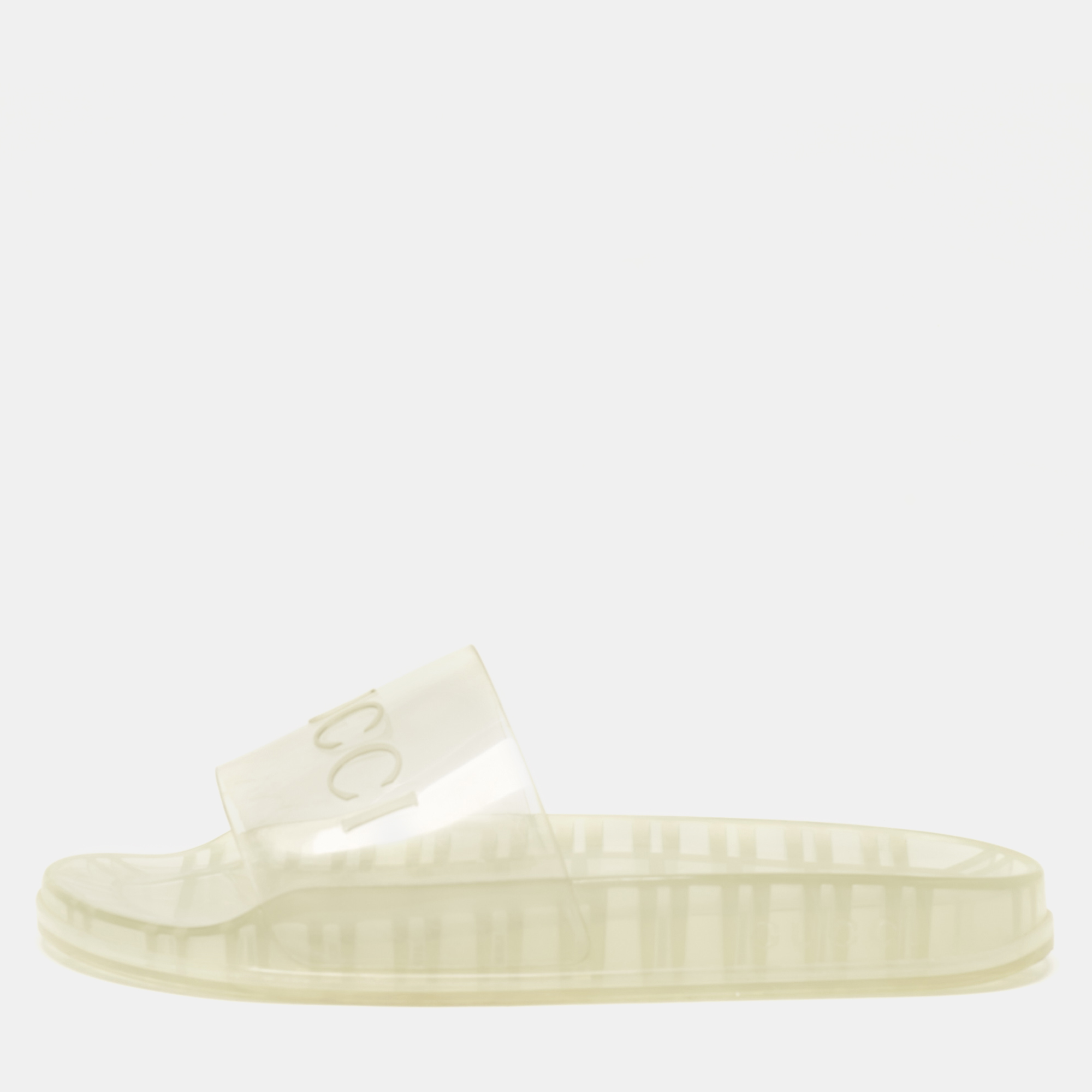 

Gucci Transparent Rubber Logo Slide Sandals Size 44