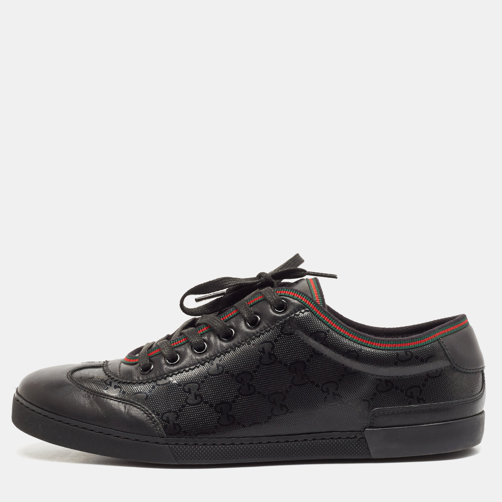 

Gucci Black Leather And GG Canvas Lace Up Sneakers Size 42