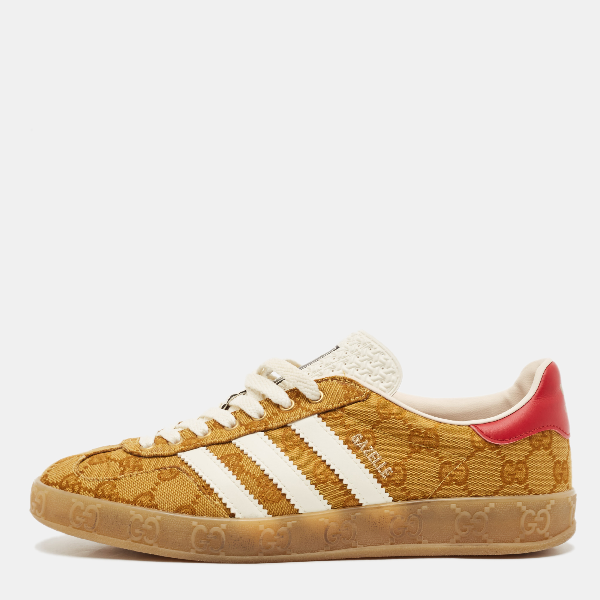 

Adidas x Gucci Red/Brown GG Canvas Gazelle Low Top Sneakers Size