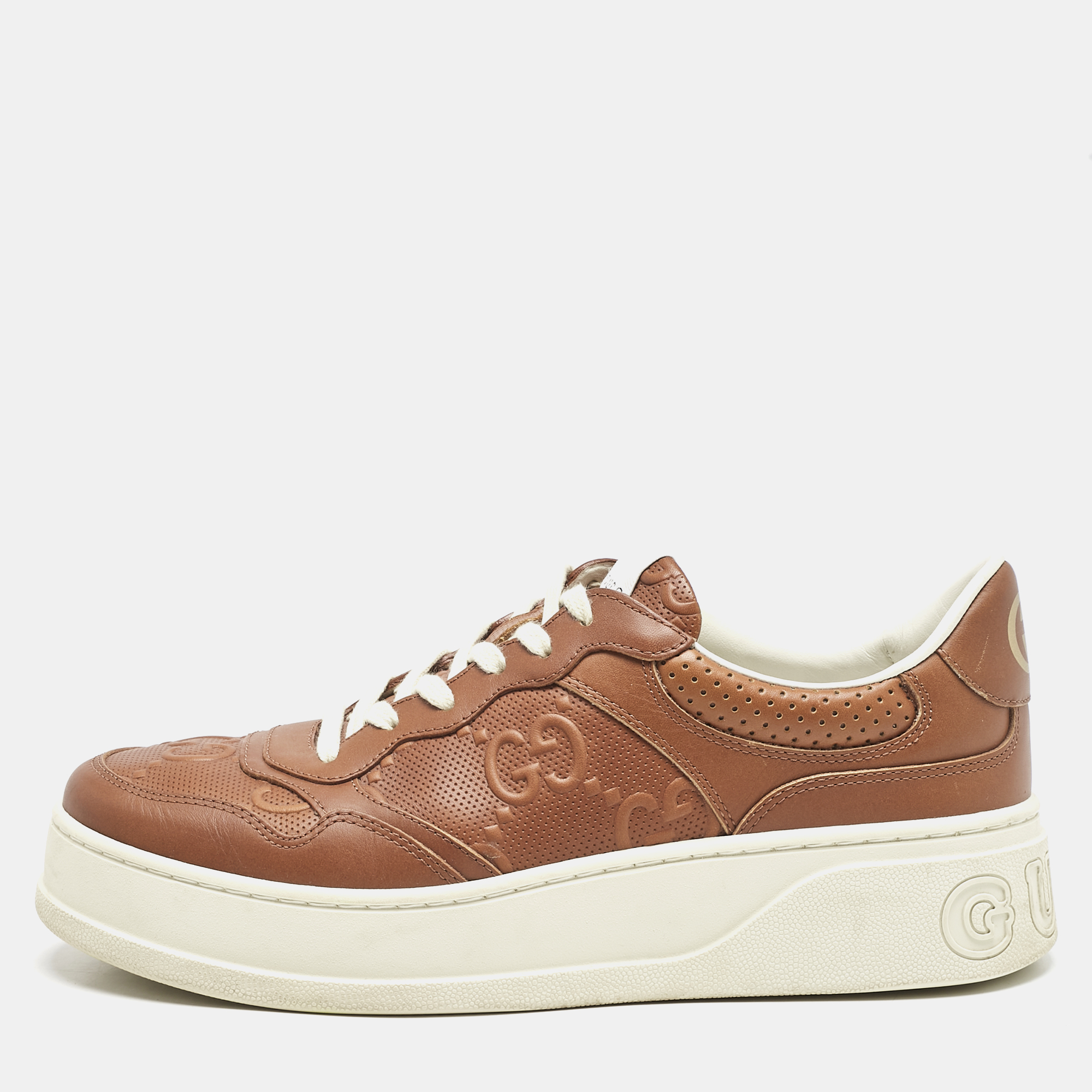 

Gucci Brown Jumbo GG Embossed Leather Low Top Sneakers Size 42.5