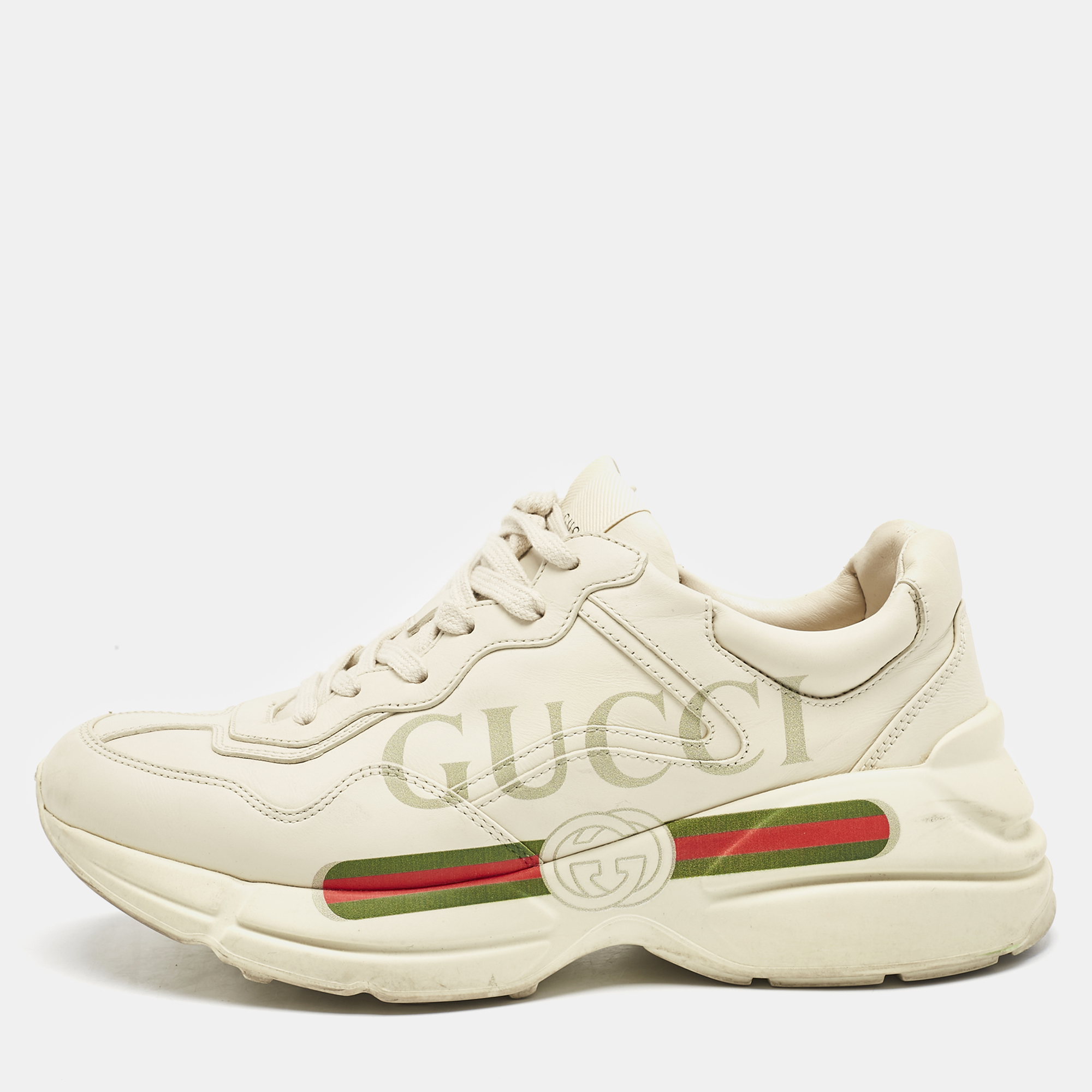 

Gucci Cream Leather Vintage Logo Rhyton Sneakers Size 40