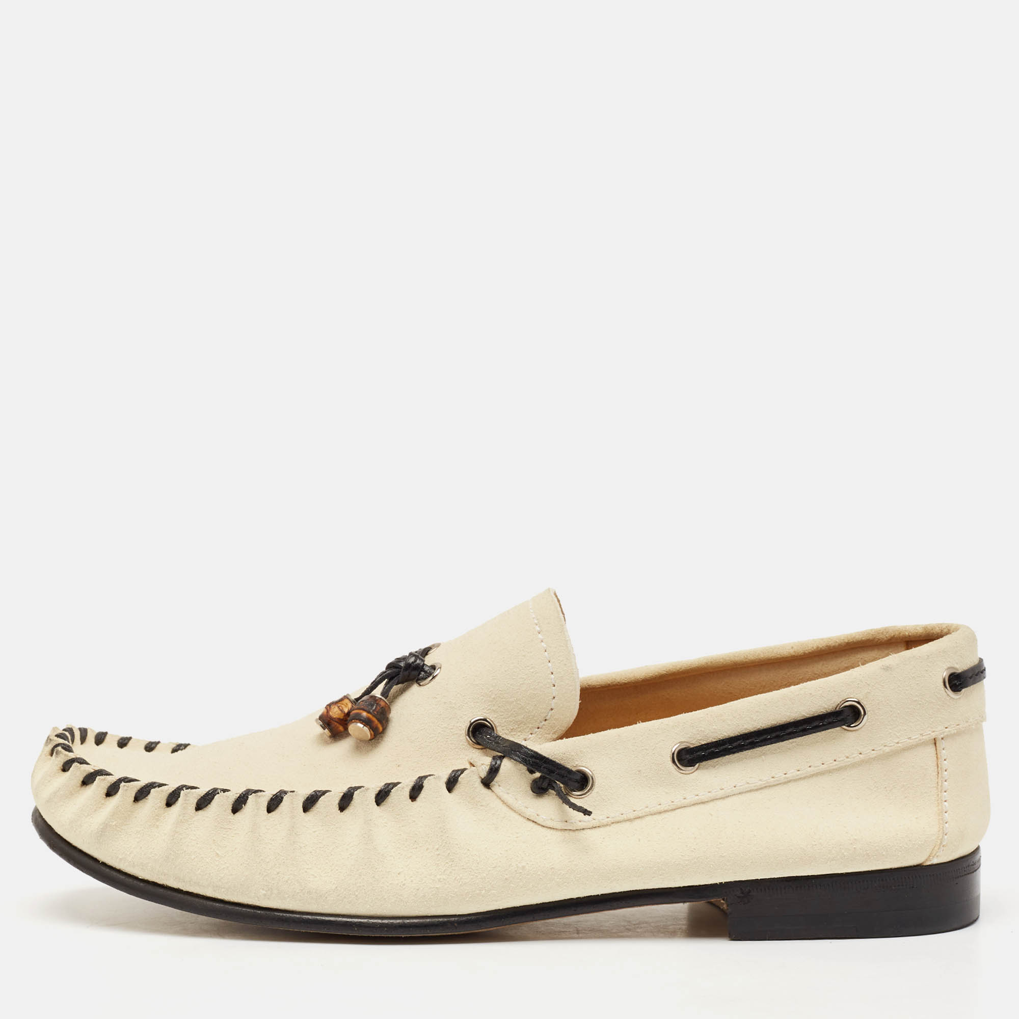 

Gucci Beige Suede Bamboo Tassel Slip On Loafers Size