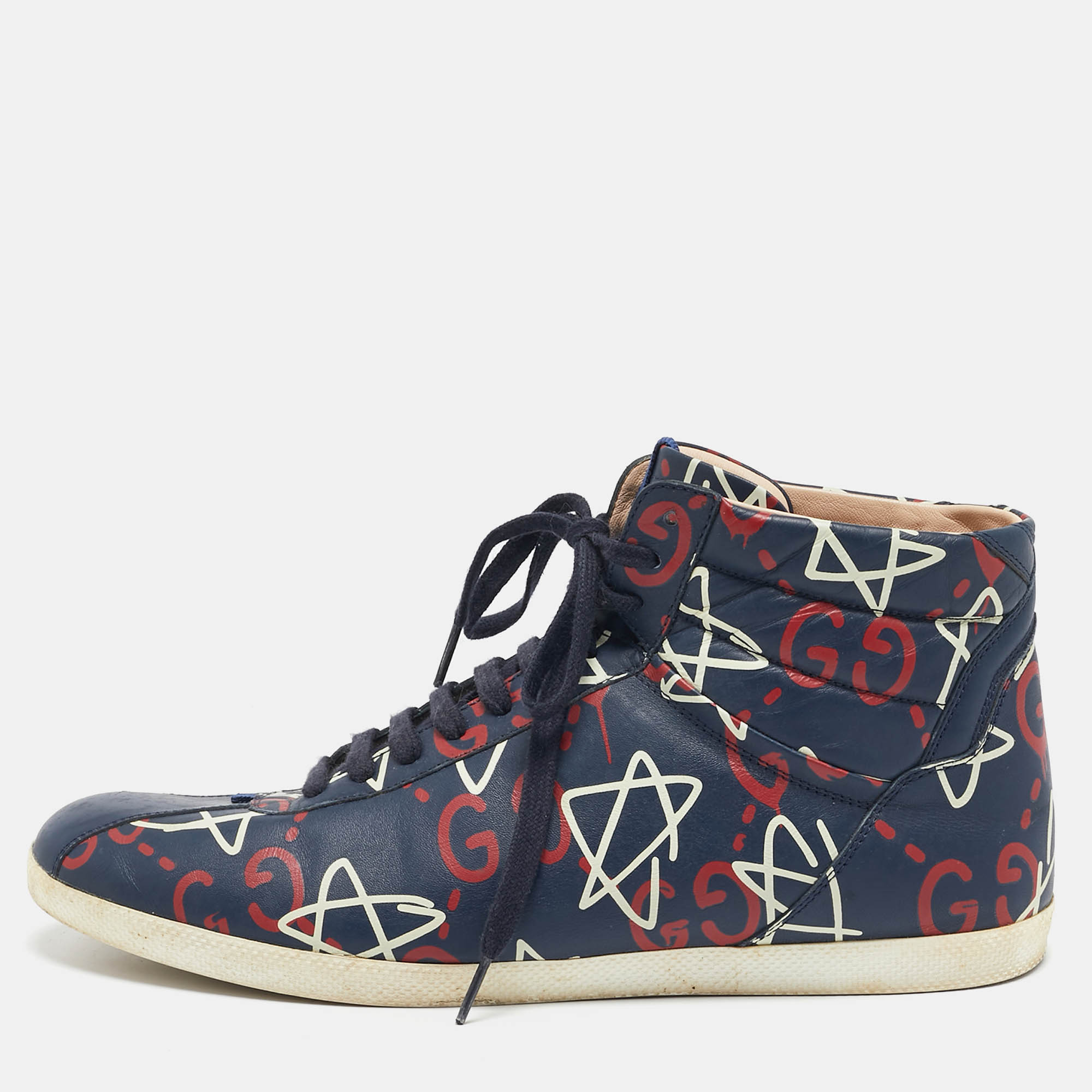 

Gucci Blue Leather Ghost Logo High Top Sneakers Size 45
