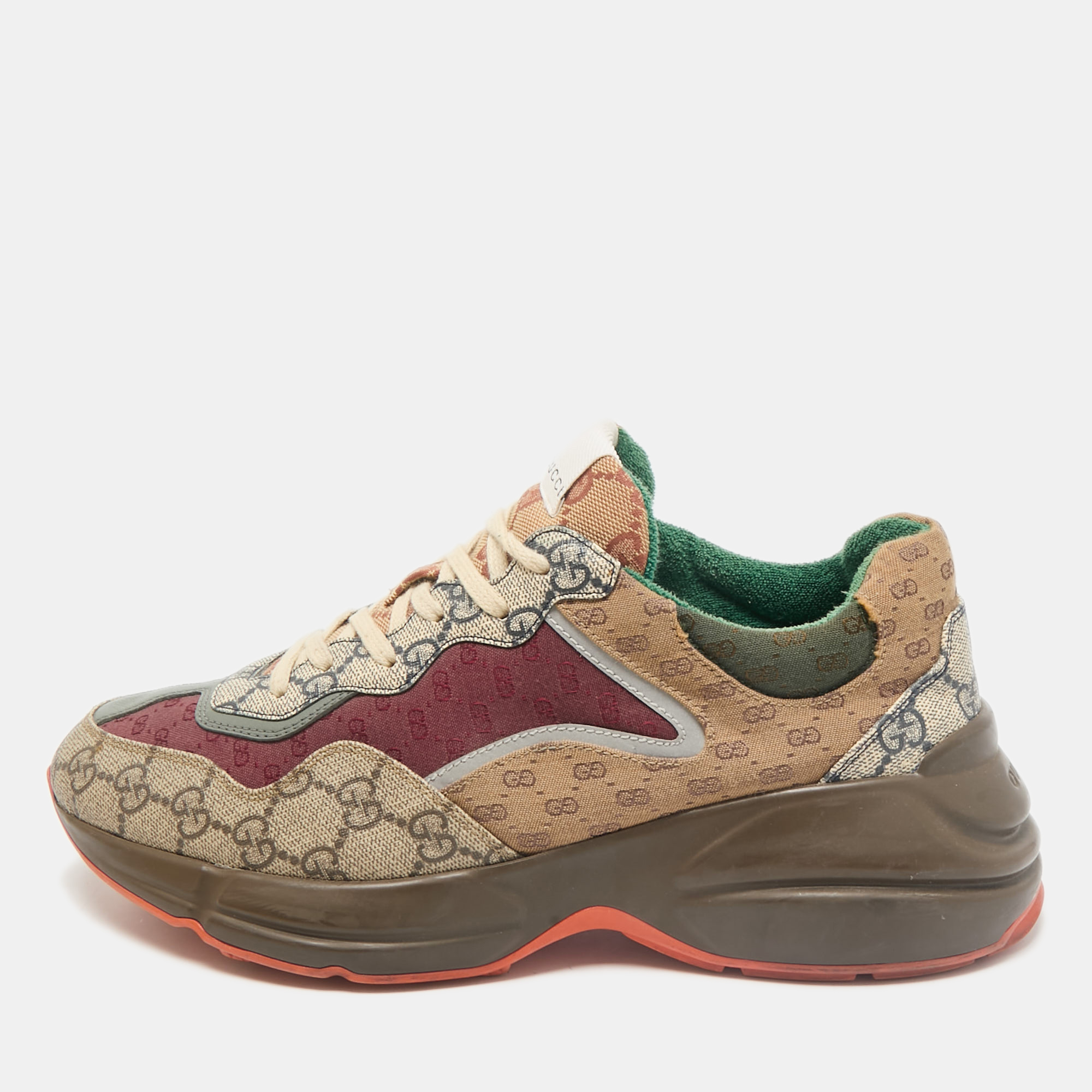 

Gucci Multicolor Canvas and Leather Rhyton Lace Up Sneakers Size 41.5