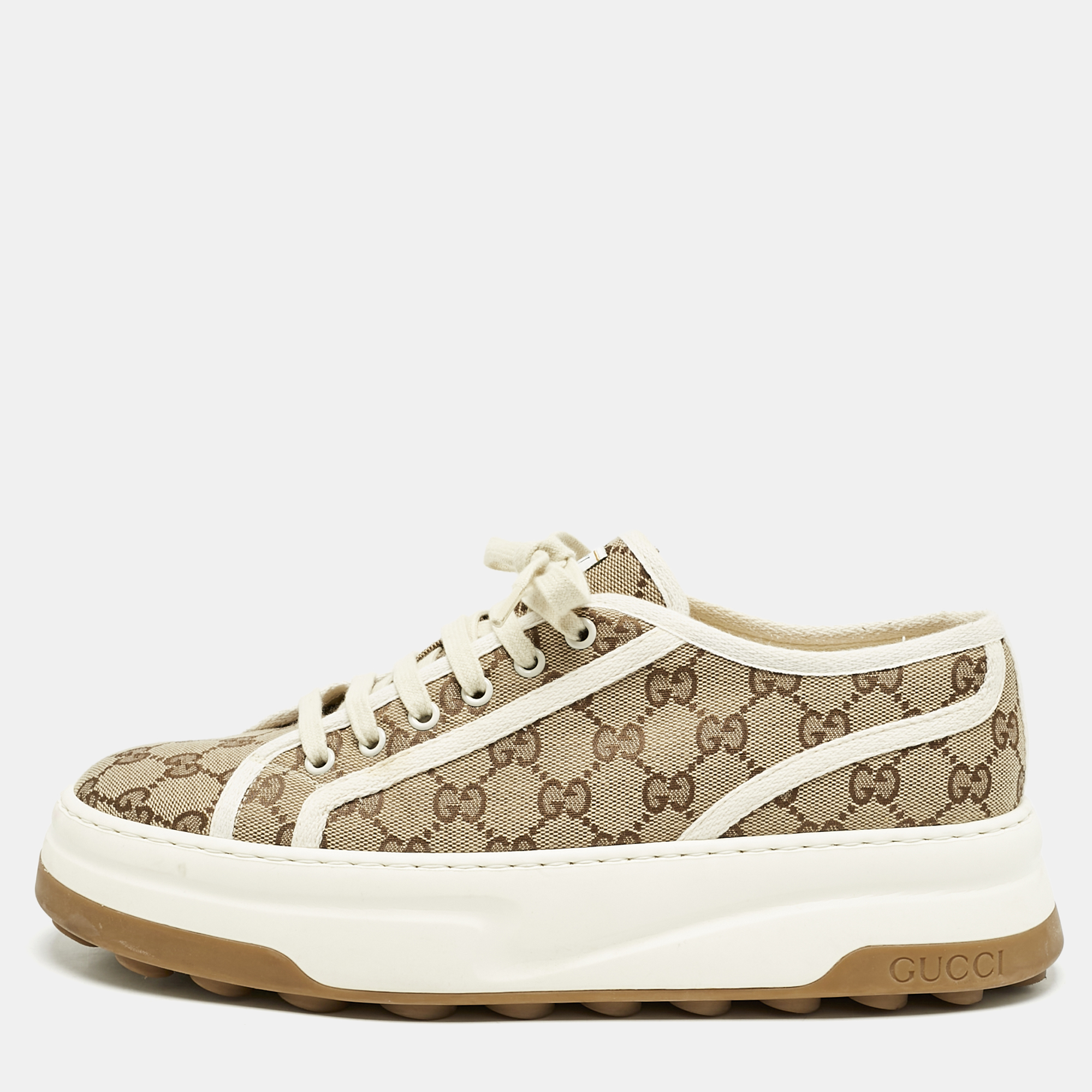 

Gucci Beige GG Canvas Tennis 1977 Treck Sneakers Size 43.5