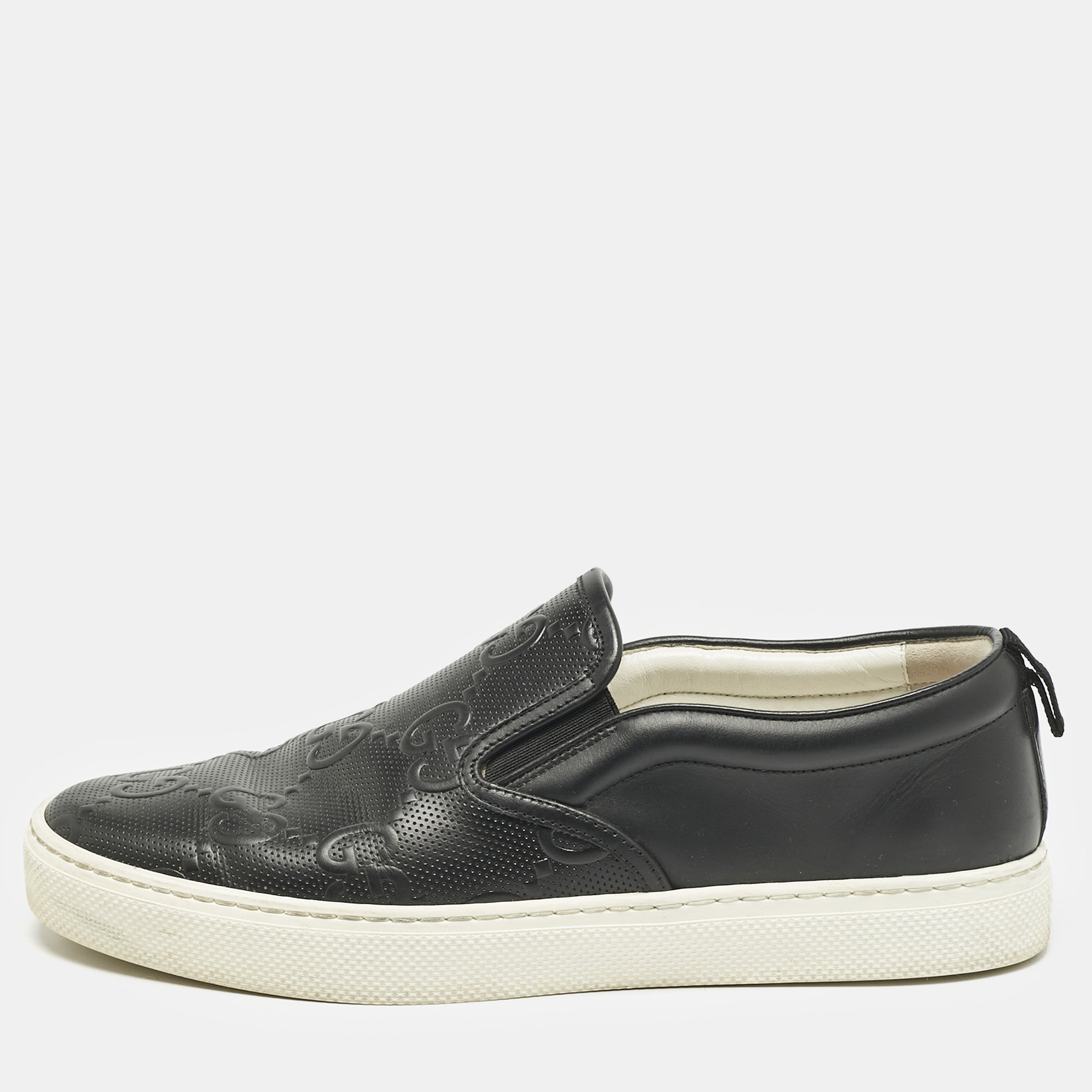 

Gucci Black GG Embossed Leather Slip On Sneakers Size 42.5