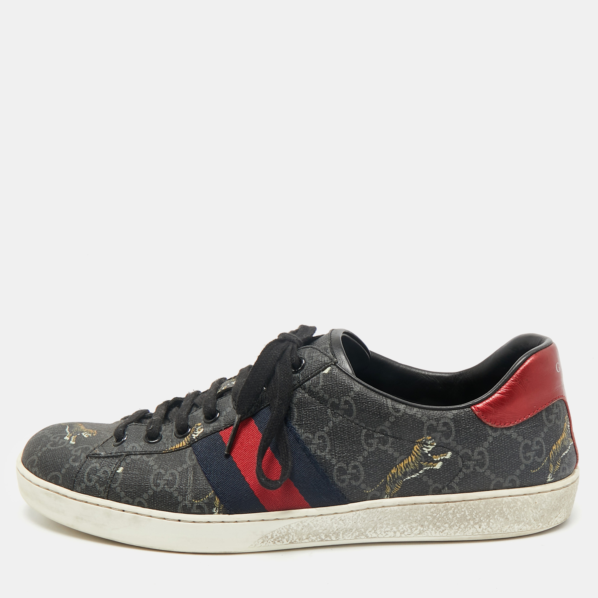

Gucci Navy Blue Coated Canvas Ace Web Lace Up Sneakers Size 43