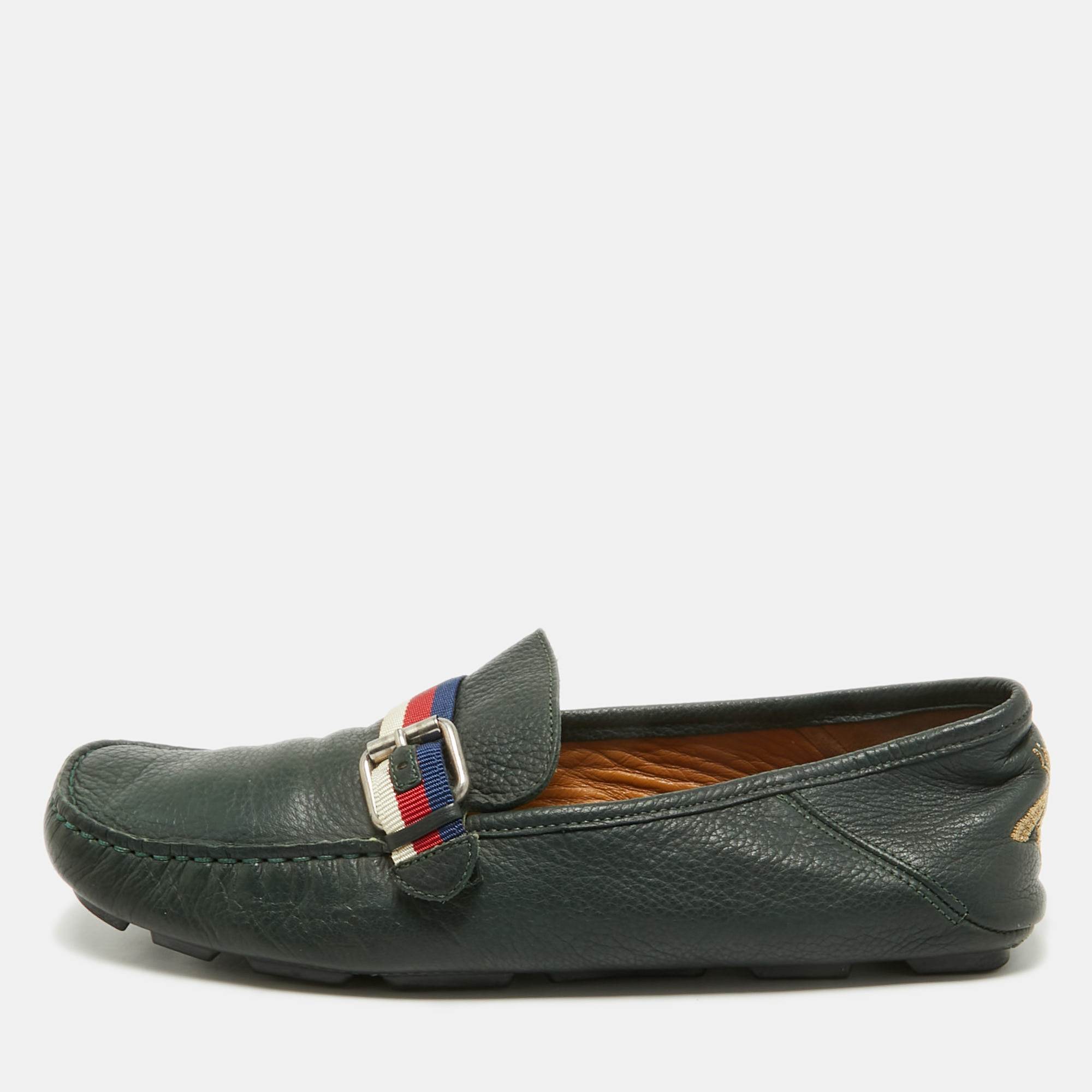

Gucci Green Leather Web Driver Loafers Size 40