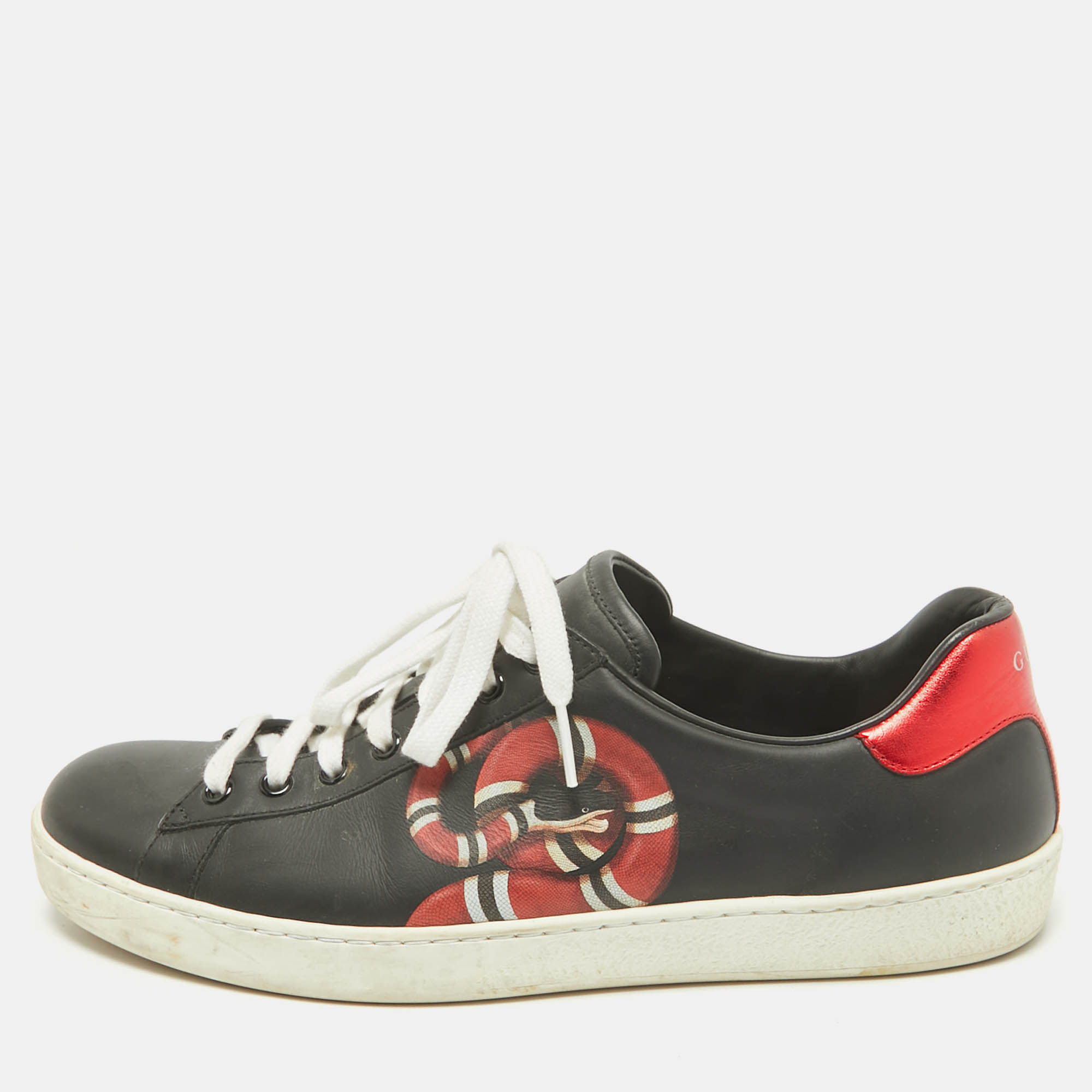 

Gucci Black Leather Kingsnake Ace Lace Up Sneakers Size 43