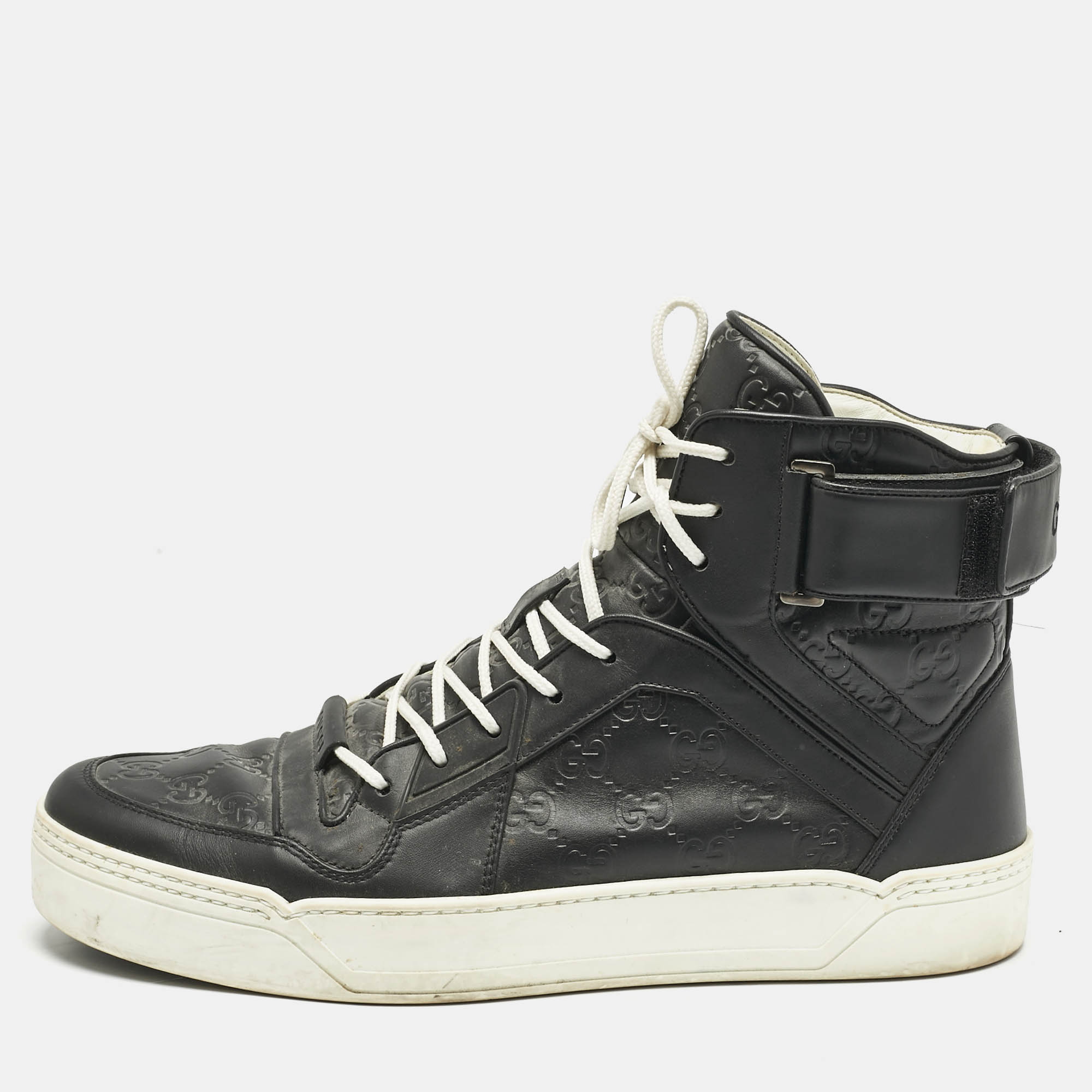 

Gucci Black Guccissima Leather BasketBall High Top Sneakers Size 44.5